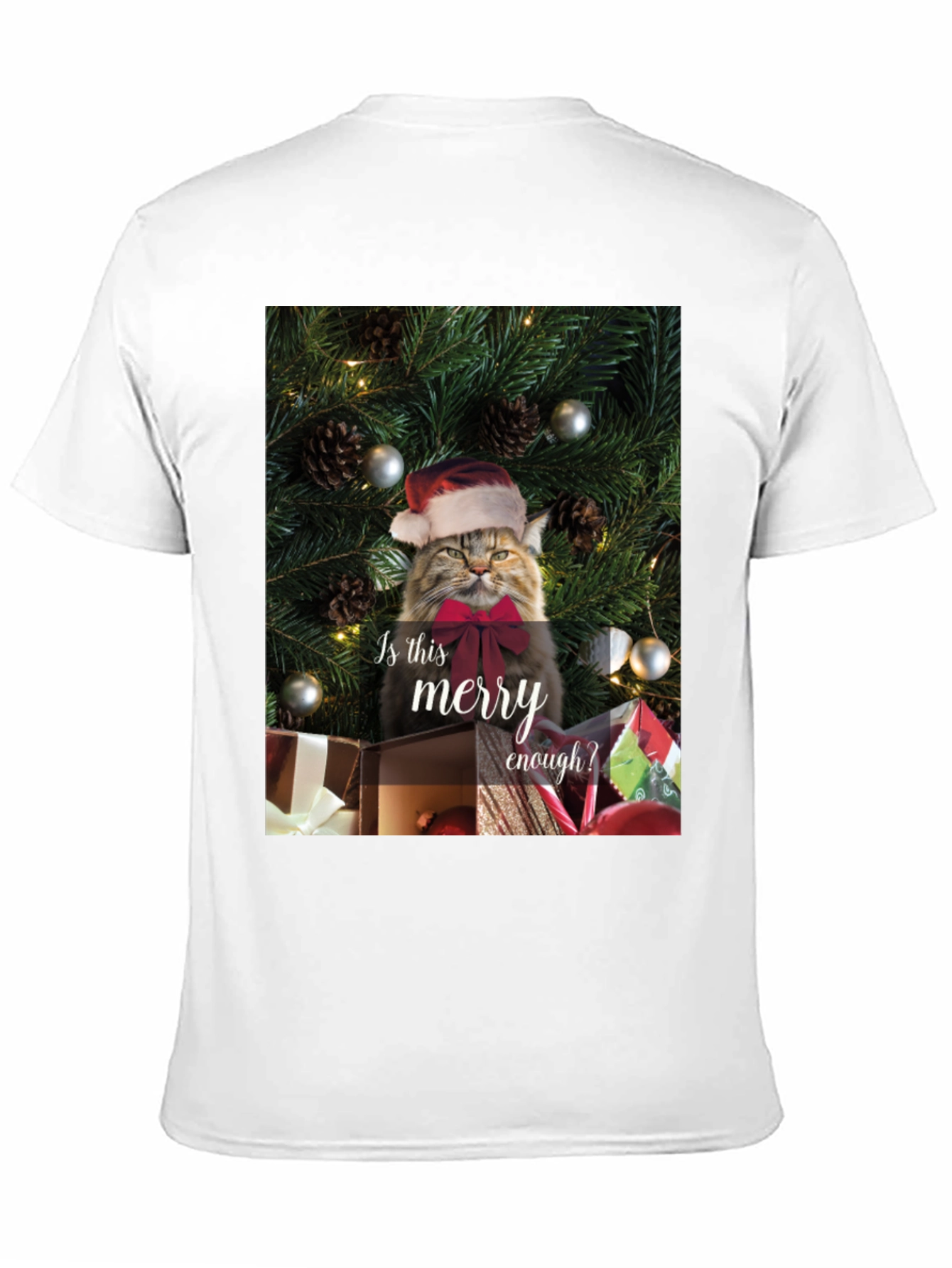 Black Merry Cat Christmas T-Shirt - Holiday Humor view 11