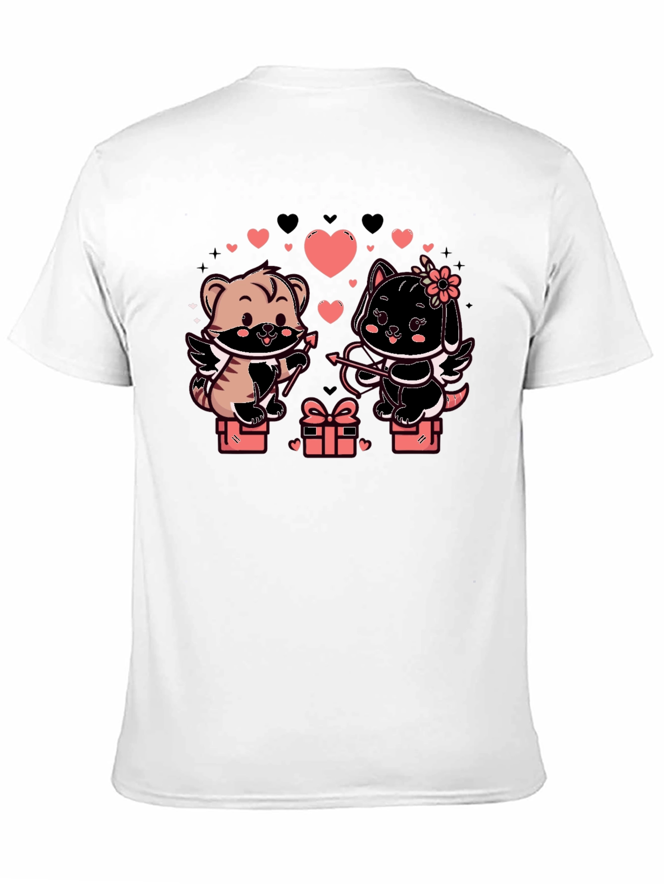 Black Cute Valentine's Day Cats Cupid T-Shirt view 11