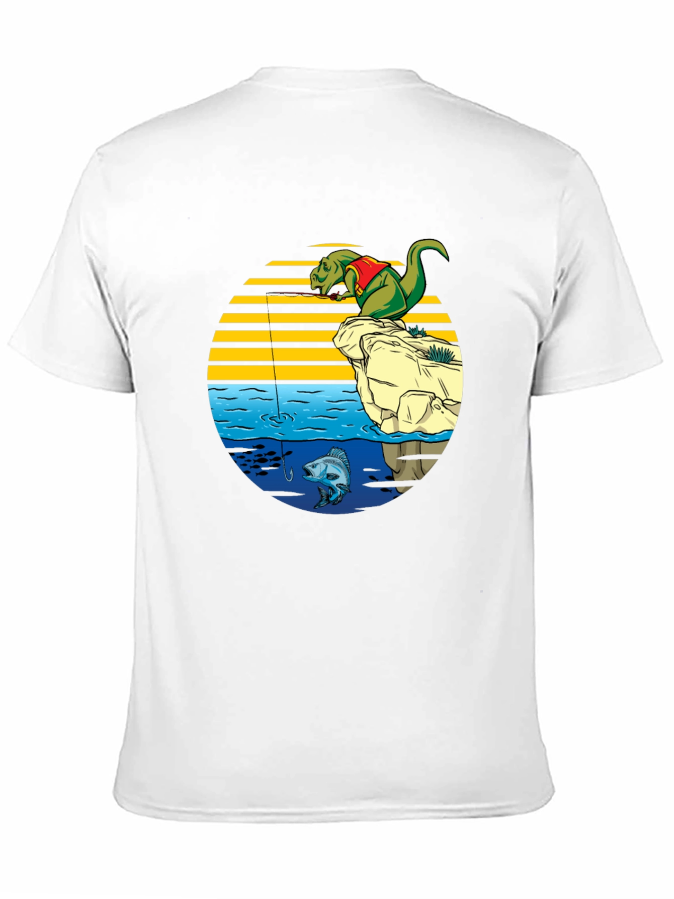 Black Dino Fishing Graphic T-Shirt - Fun Novelty Tee view 11