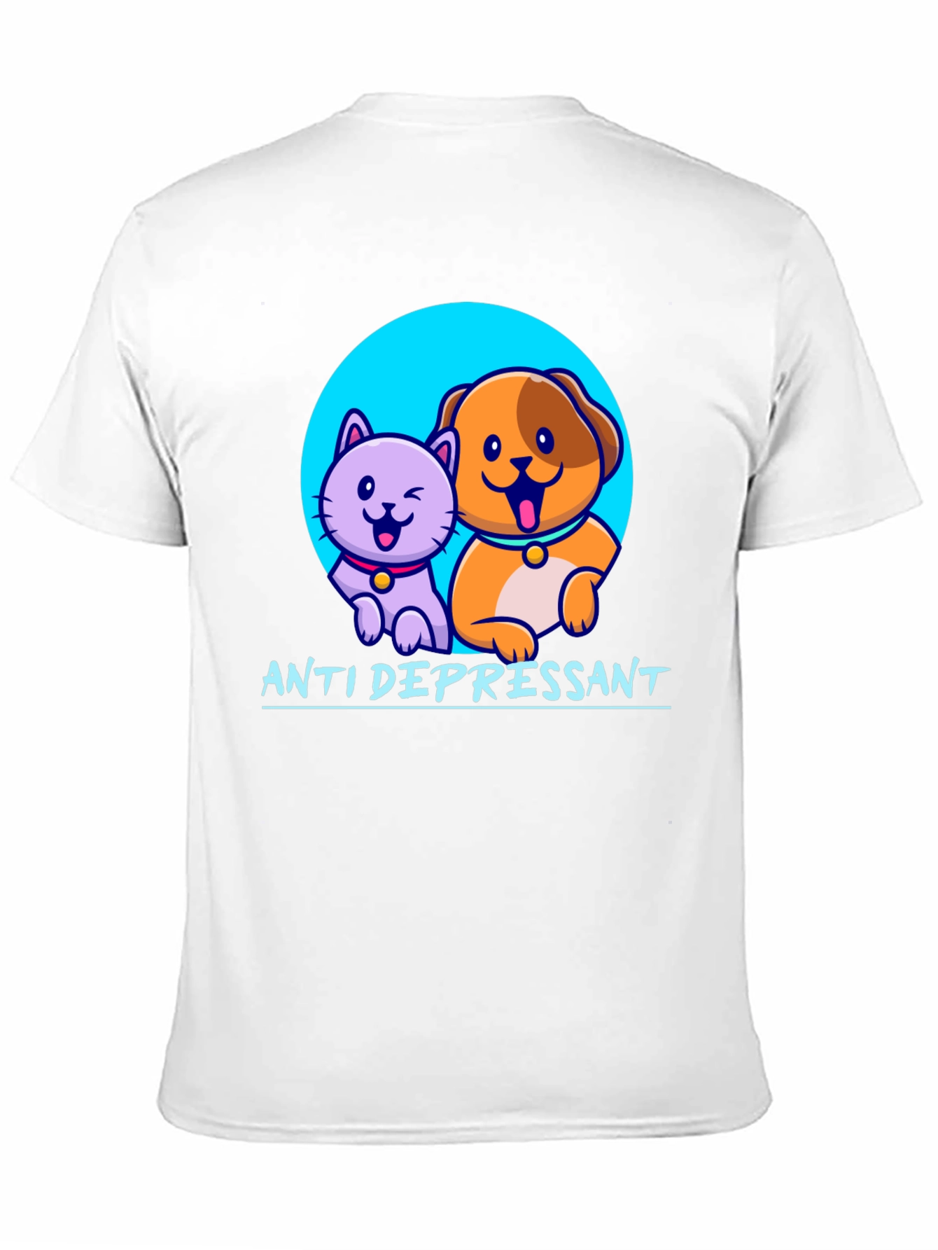 Black Anti Depressant Cat and Dog Graphic T-Shirt view 11