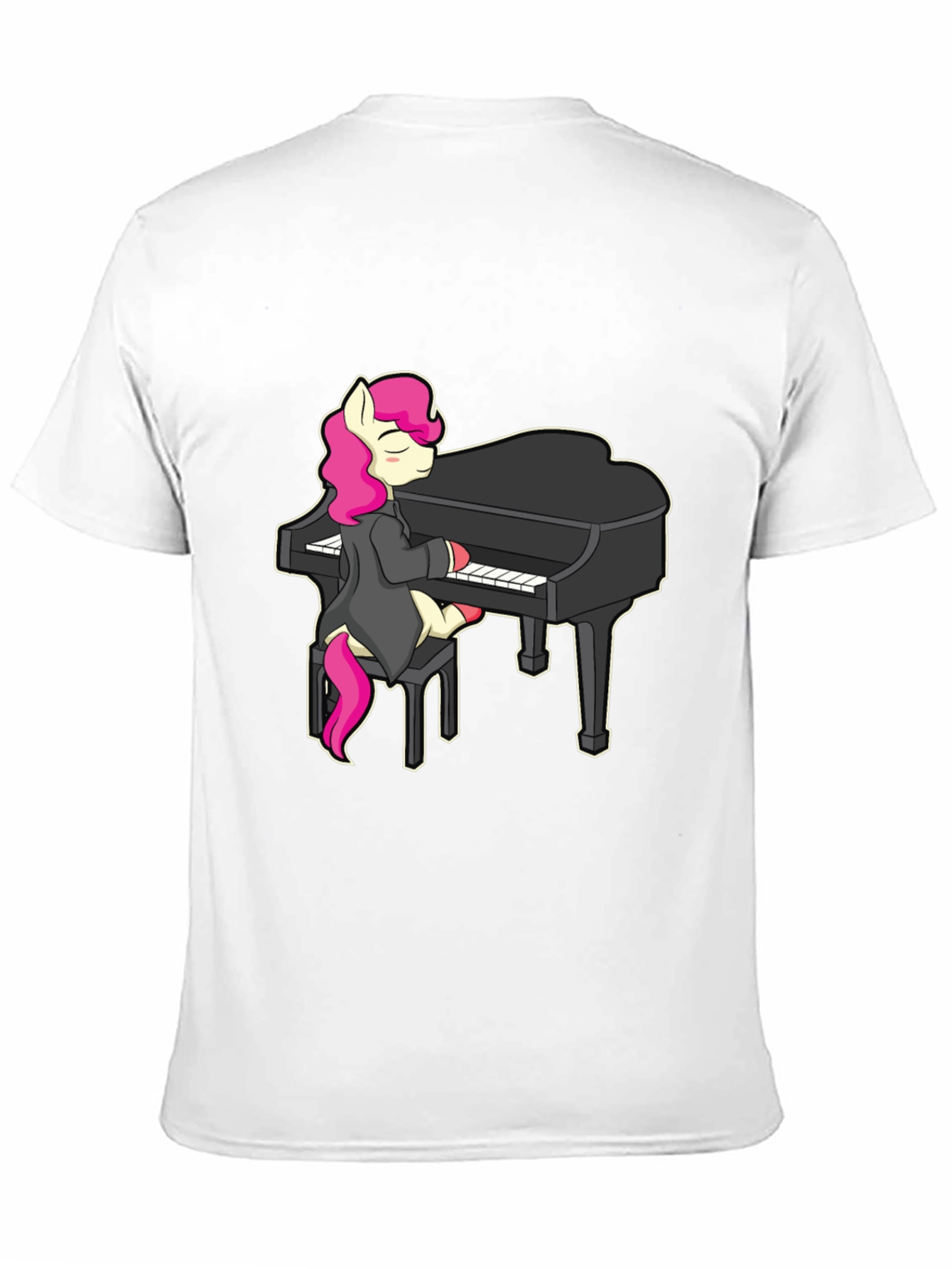 Black Pony Playing Piano T-Shirt - Cute Cartoon Design view 11