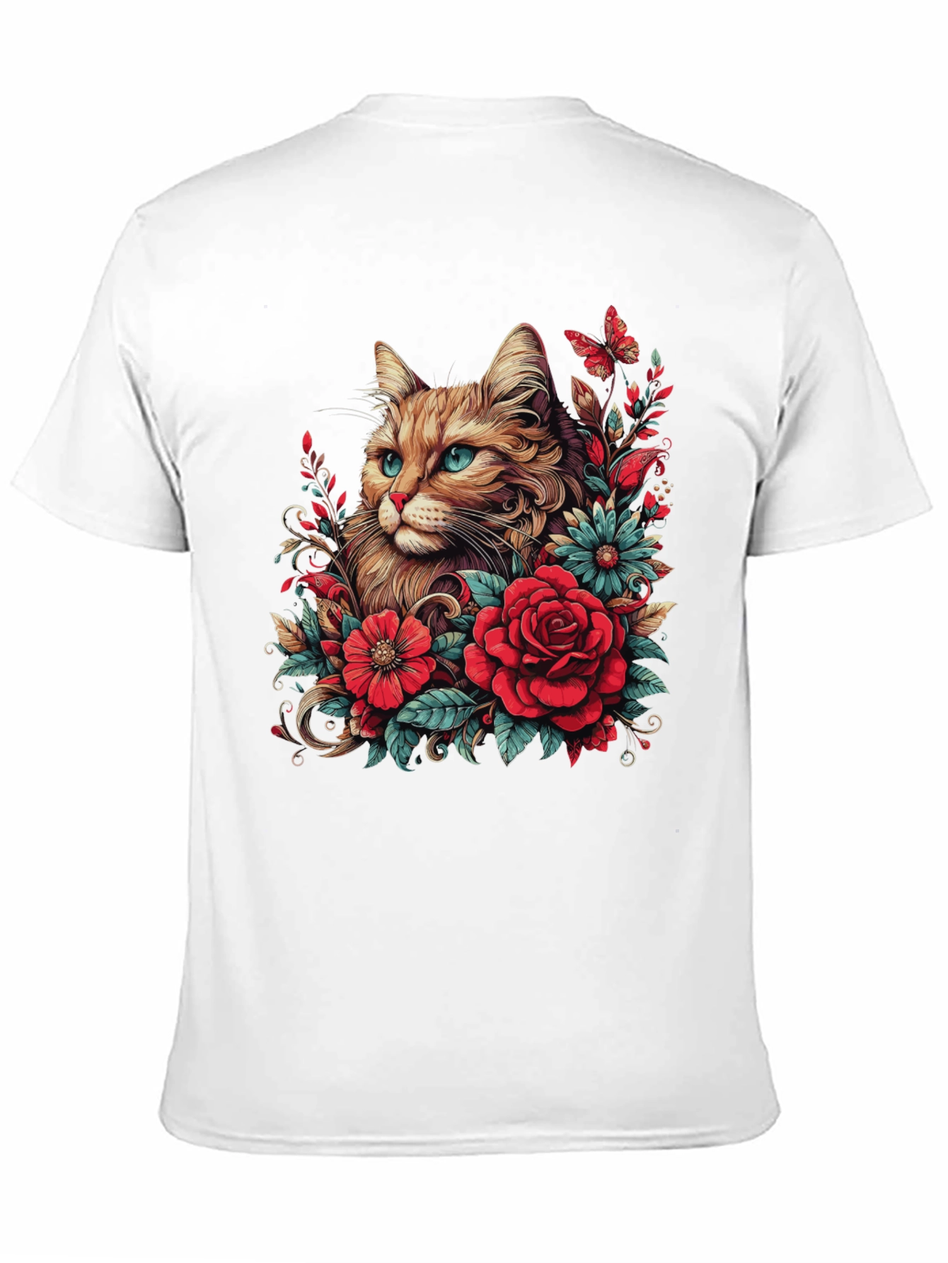 Black Cat & Floral Graphic Tee - Men's Black T-Shirt view 11