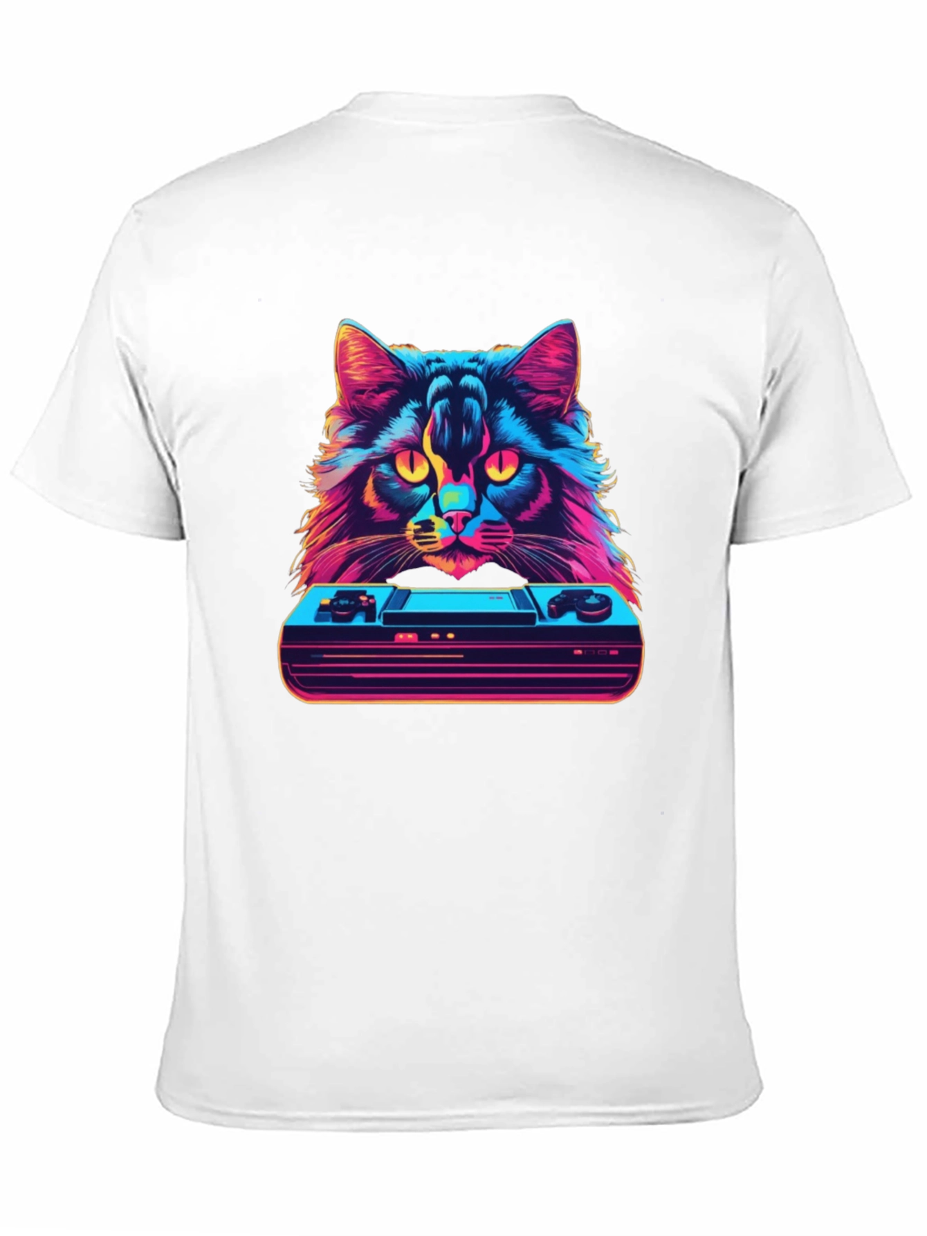 Black Retro Cat Gamer T-Shirt - Vintage Console Design view 11