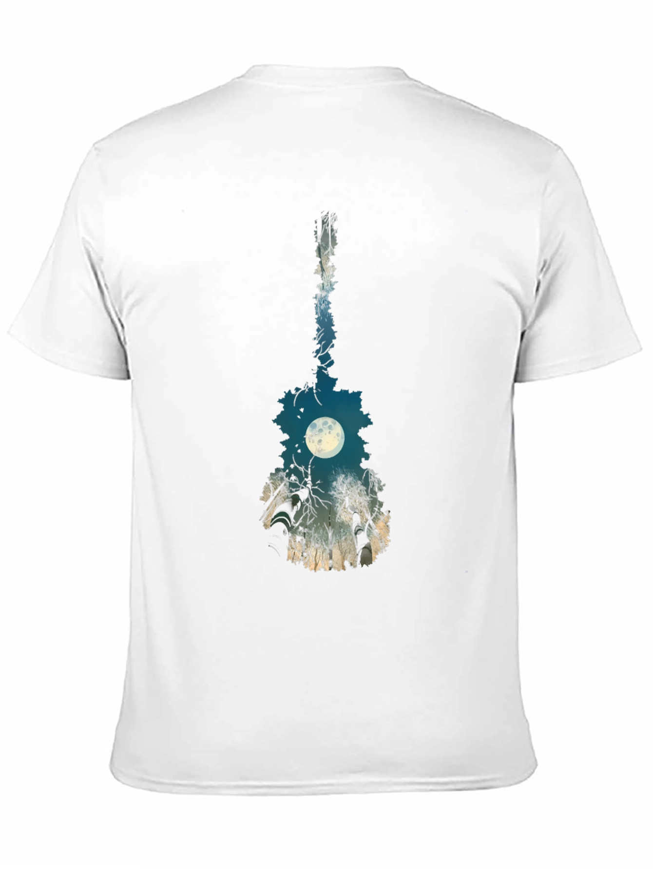 Black Guitar Moon T-Shirt - Unique Nature Design view 11