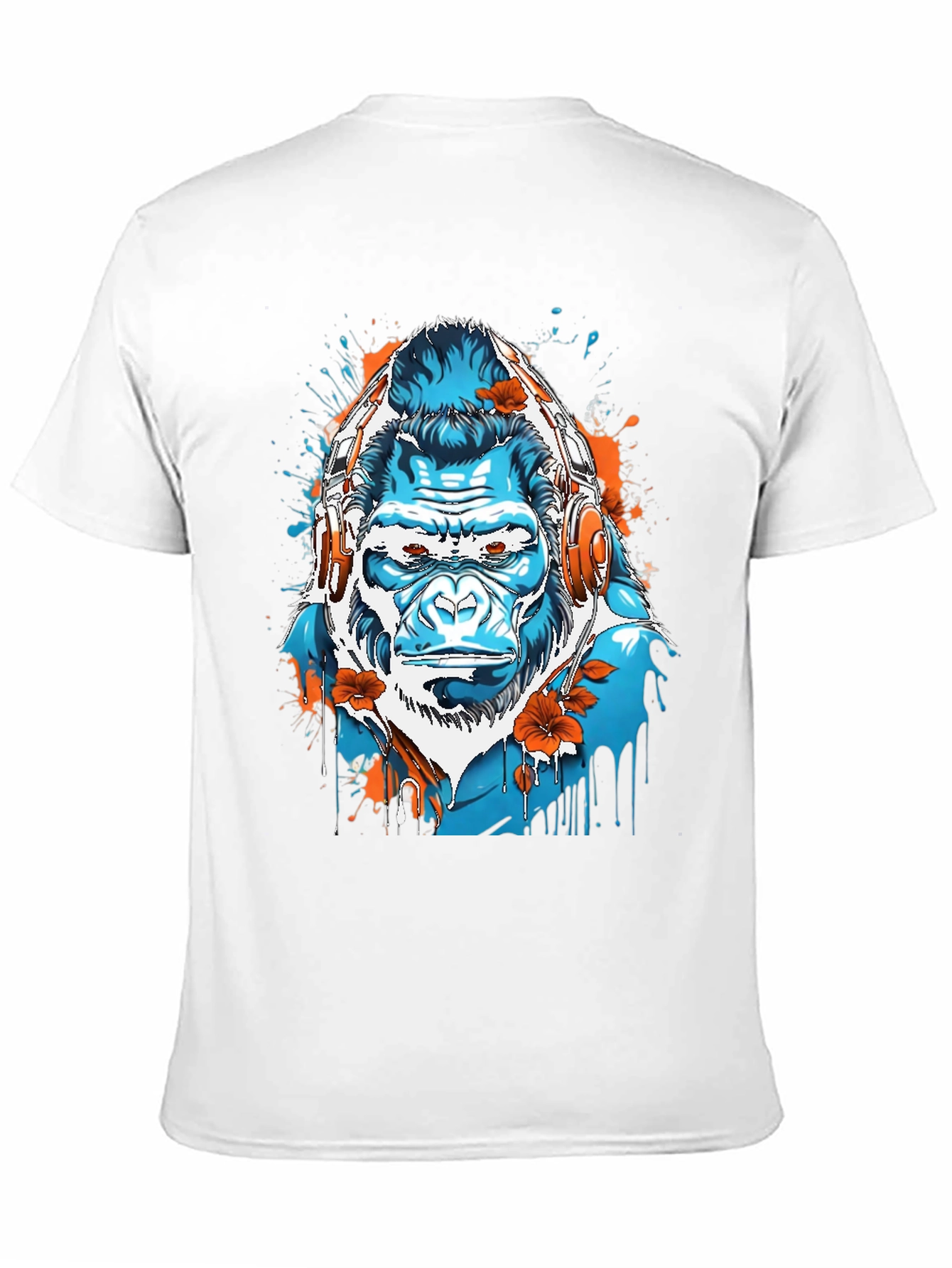 Black Cool Gorilla with Headphones Graphic Tee view 11