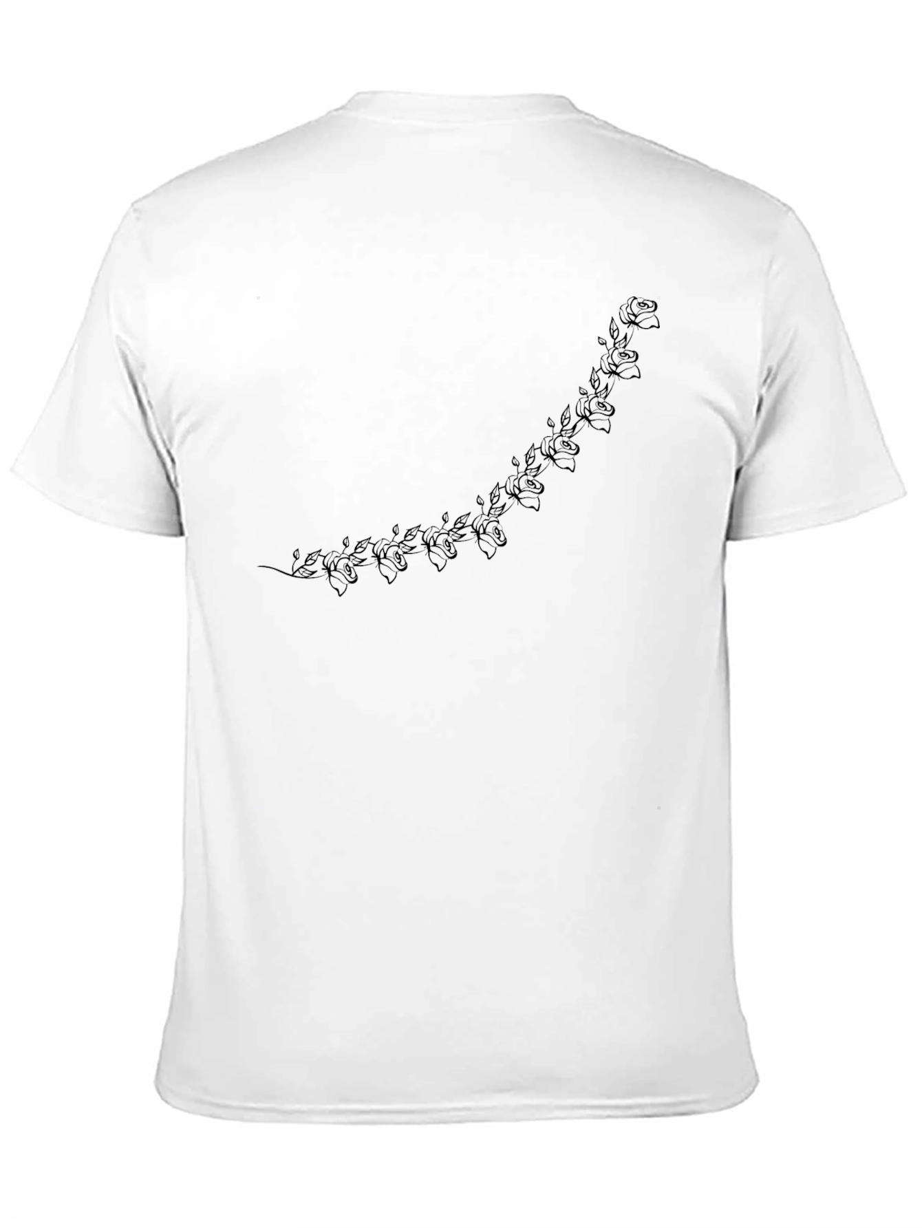 Black Men's Black Crew Neck T-Shirt with Floral Accent view 11