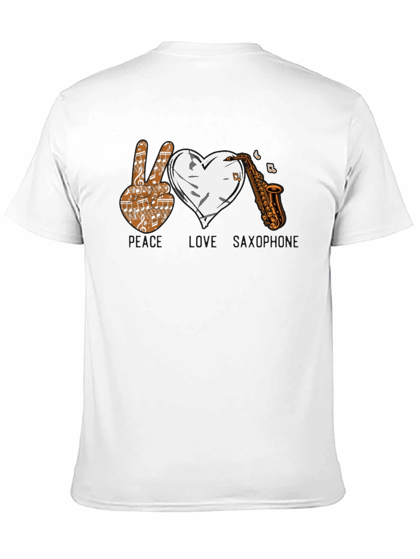 Black Peace Love Saxophone Graphic T-Shirt view 11