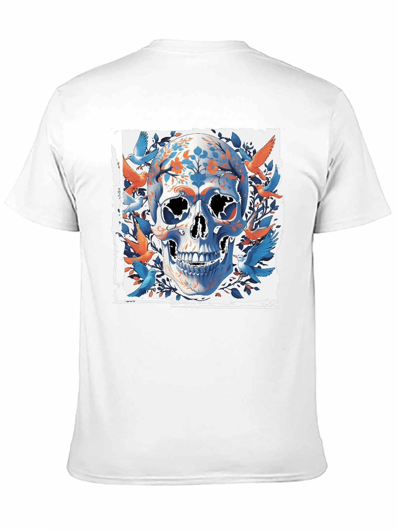 Black Floral Skull & Birds Graphic Tee - Unique Design view 11