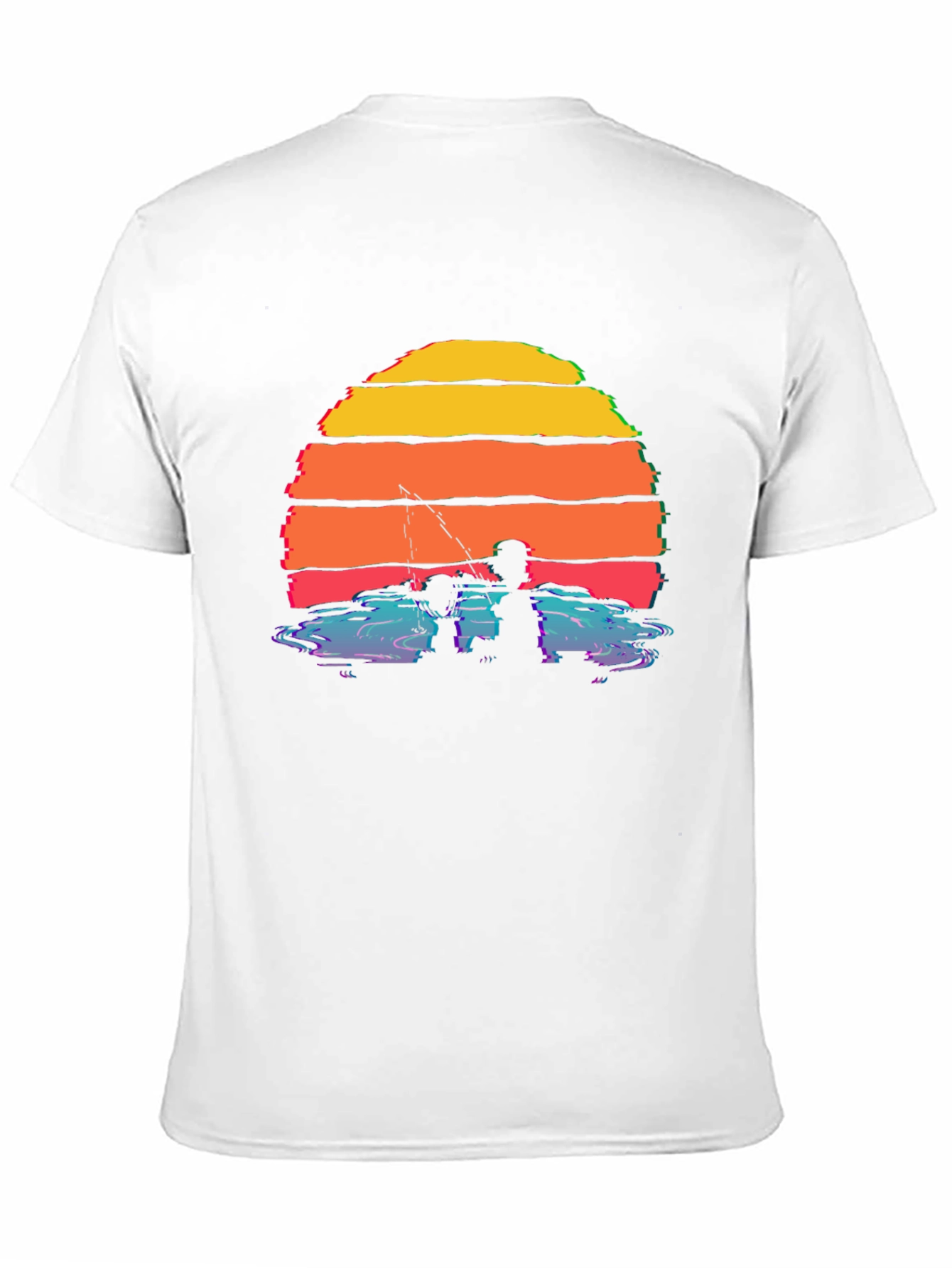 Black Sunset Fishing Silhouette T-Shirt view 11