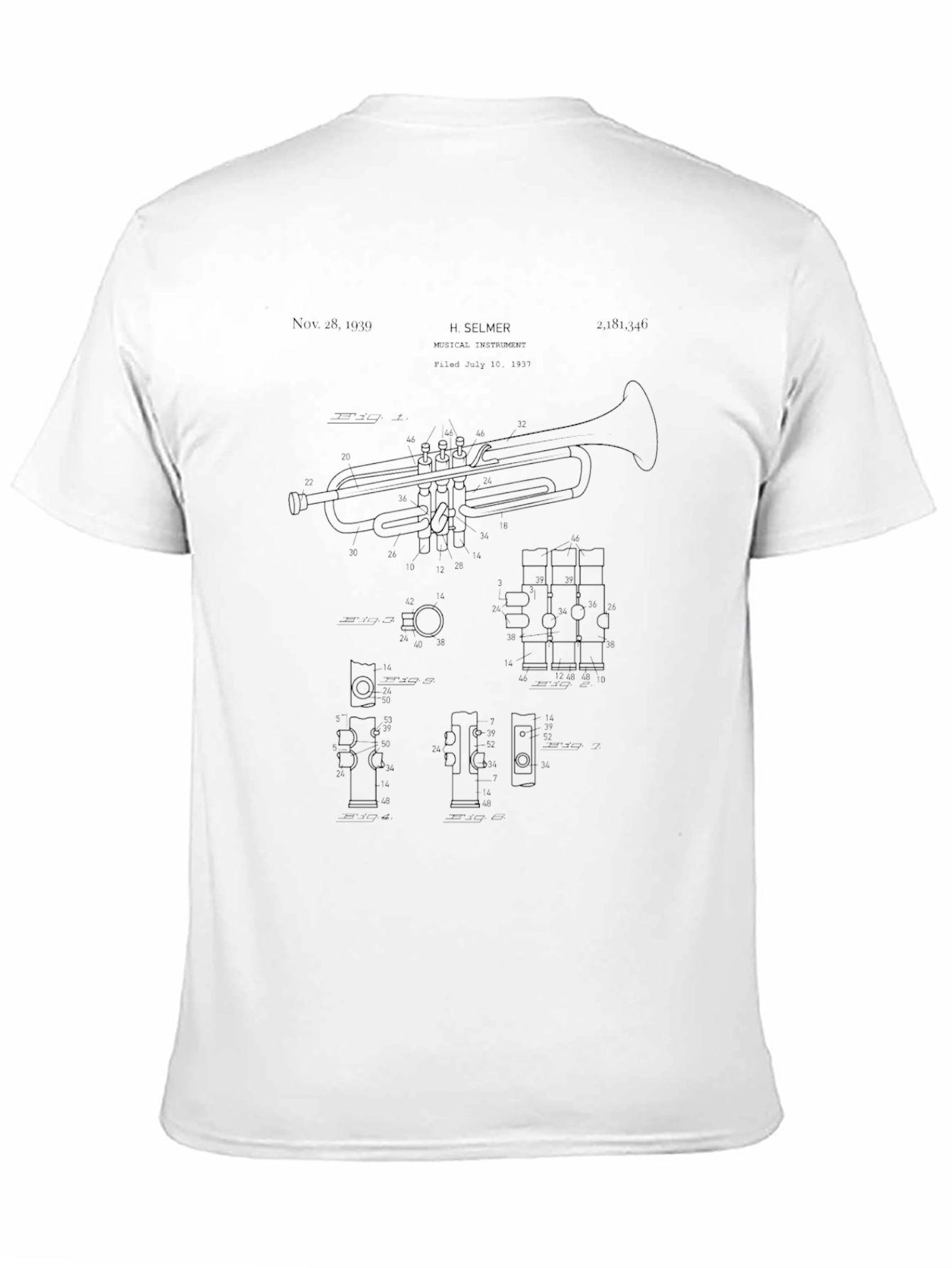 Black Vintage Trumpet Patent Print Tee - Music Lover Shirt view 11