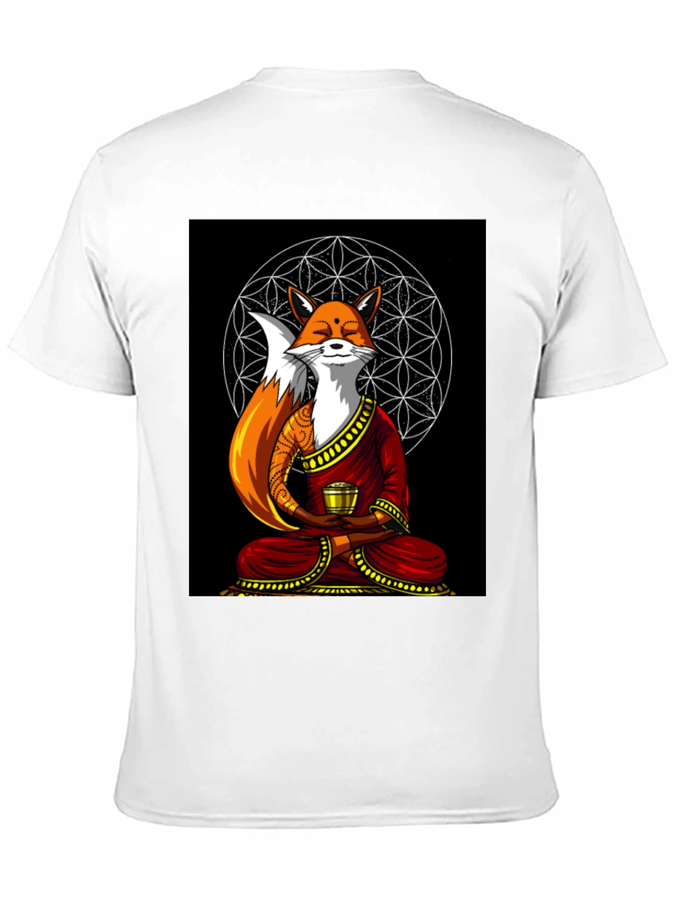 Black Zen Fox T-Shirt - Meditating Design view 11