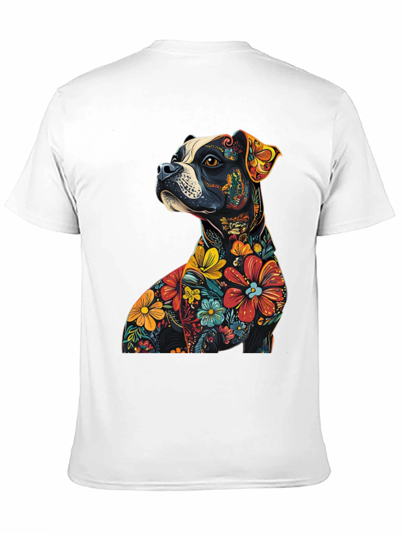 Black Floral Dog Graphic Tee - Unique Black T-Shirt view 11