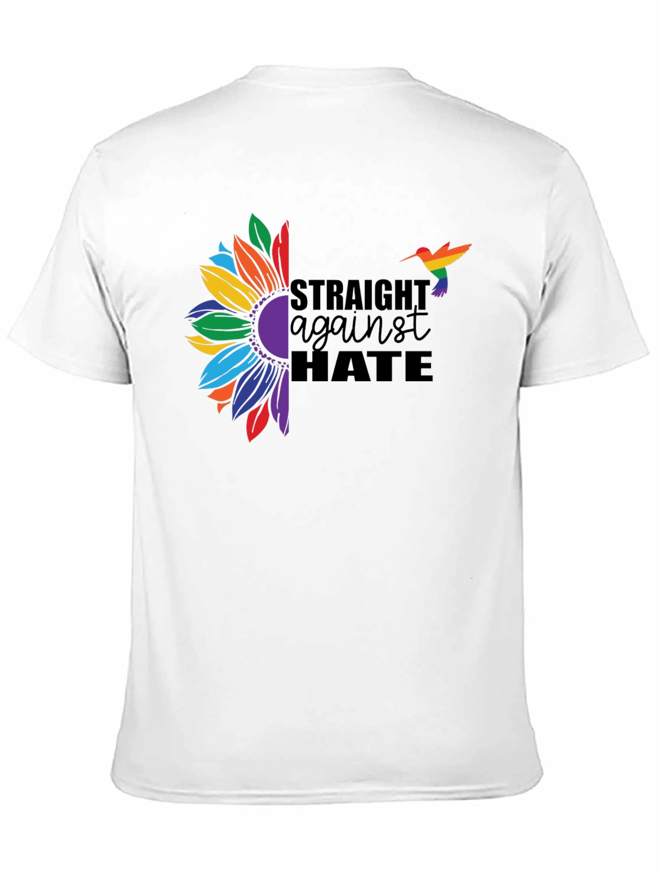 Black Straight Against Hate Sunflower Pride T-Shirt view 11