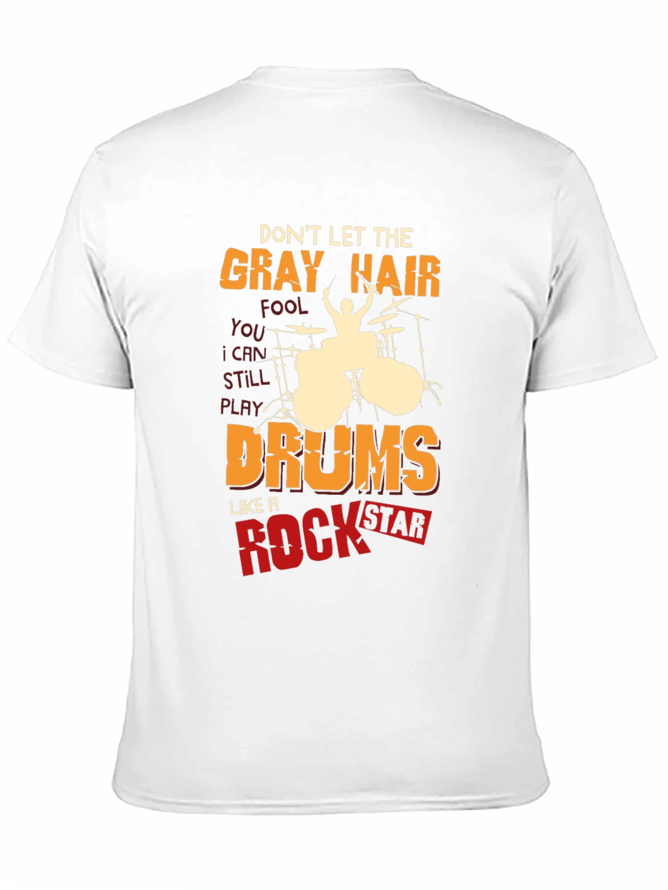 Black Gray Hair Rock Star Drums Graphic Tee view 11