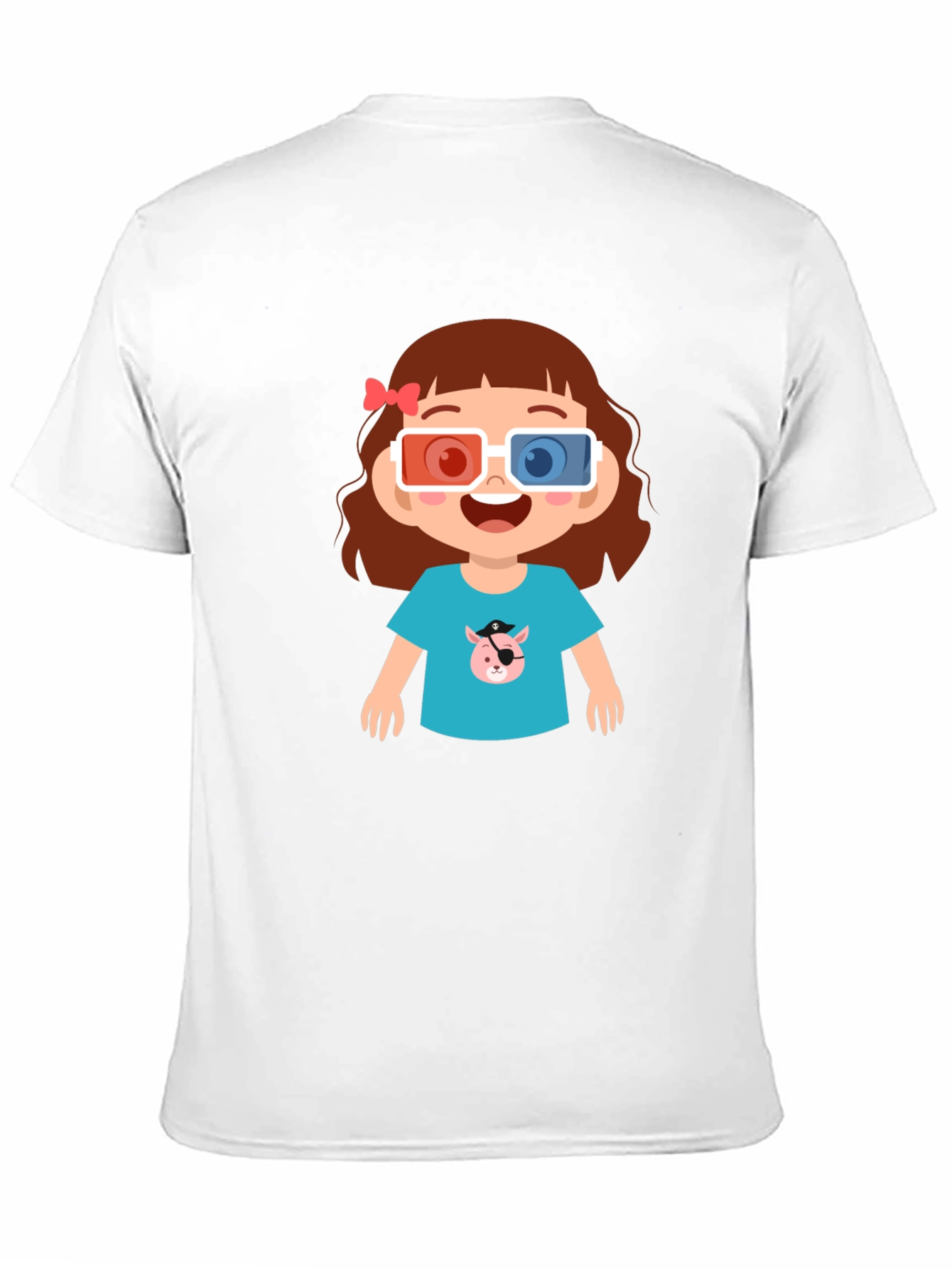Black Cute Cartoon Girl 3D Glasses Black T-Shirt view 11