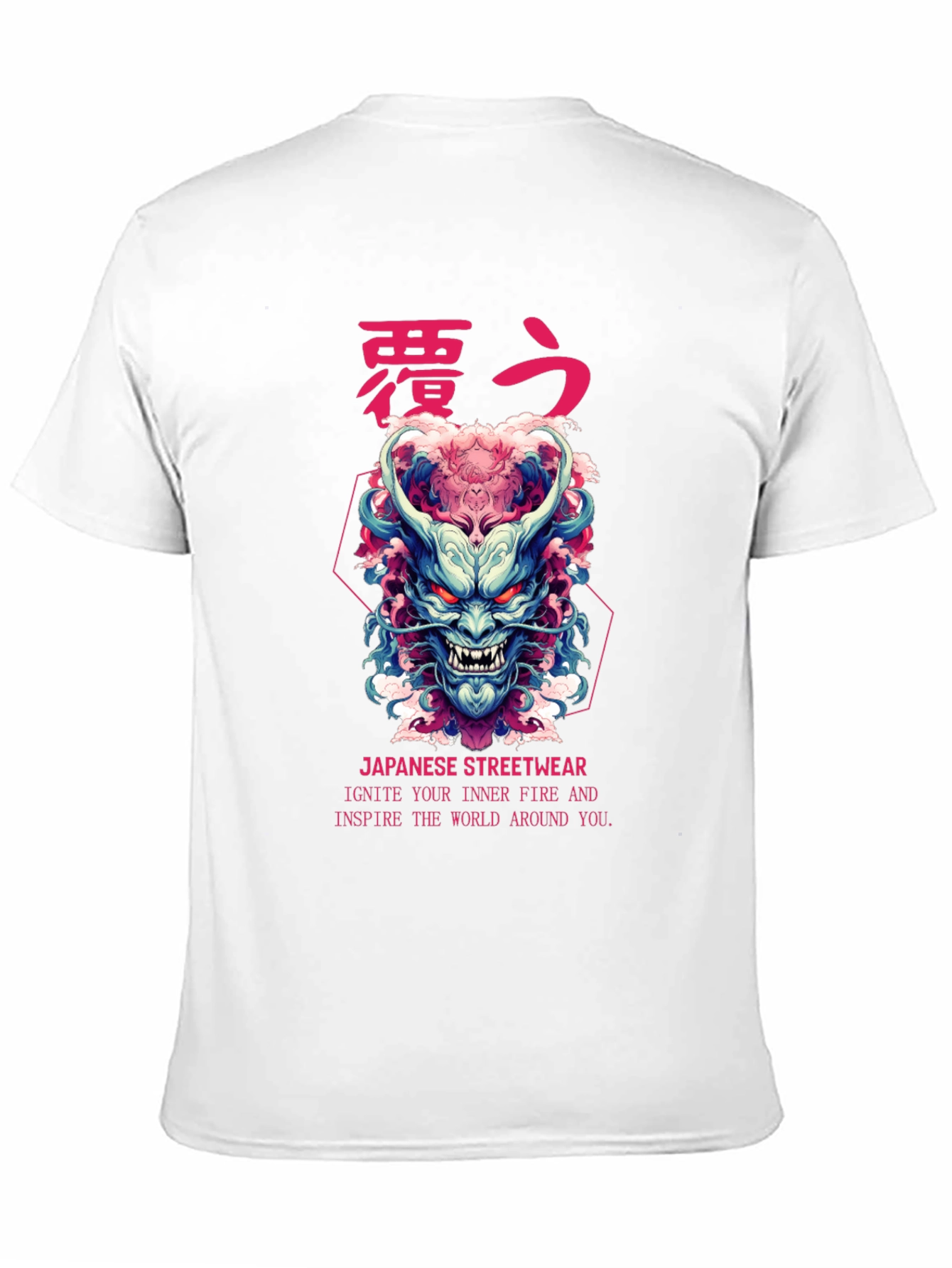 Black Japanese Oni Mask Graphic T-Shirt view 11