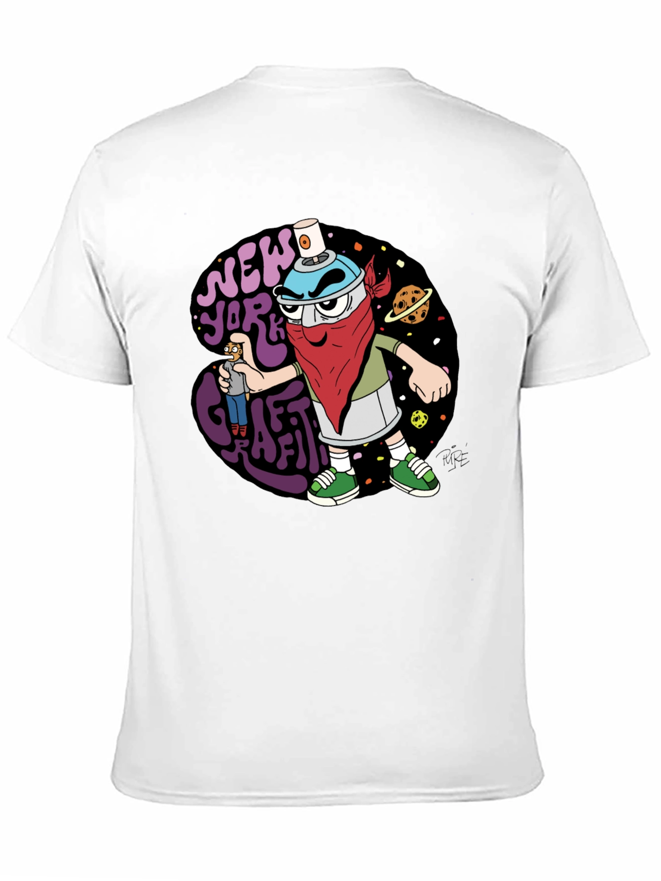 Black New York Graffiti Cartoon T-Shirt view 11