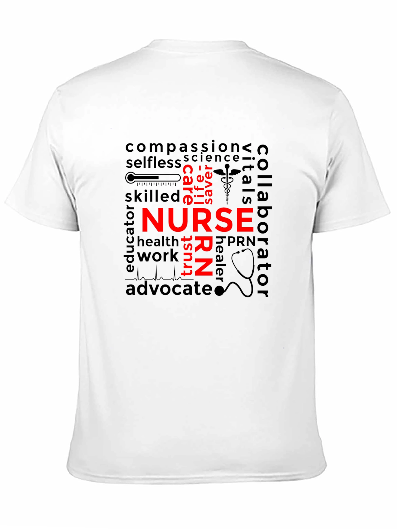 Black Nurse Word Art T-Shirt - Black Crew Neck view 11