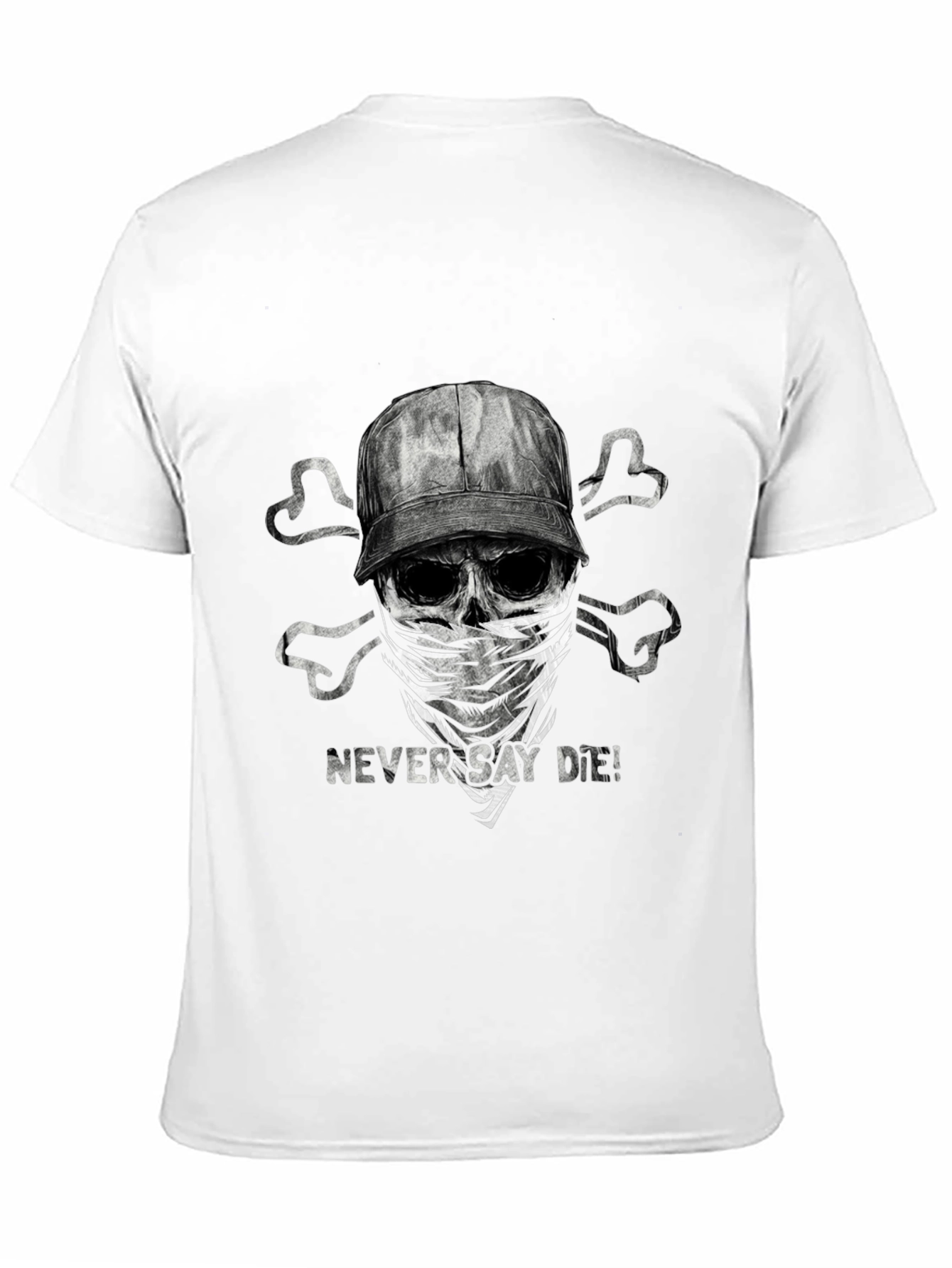 Black Never Say Die T-Shirt - Skull & Crossbones Design view 11