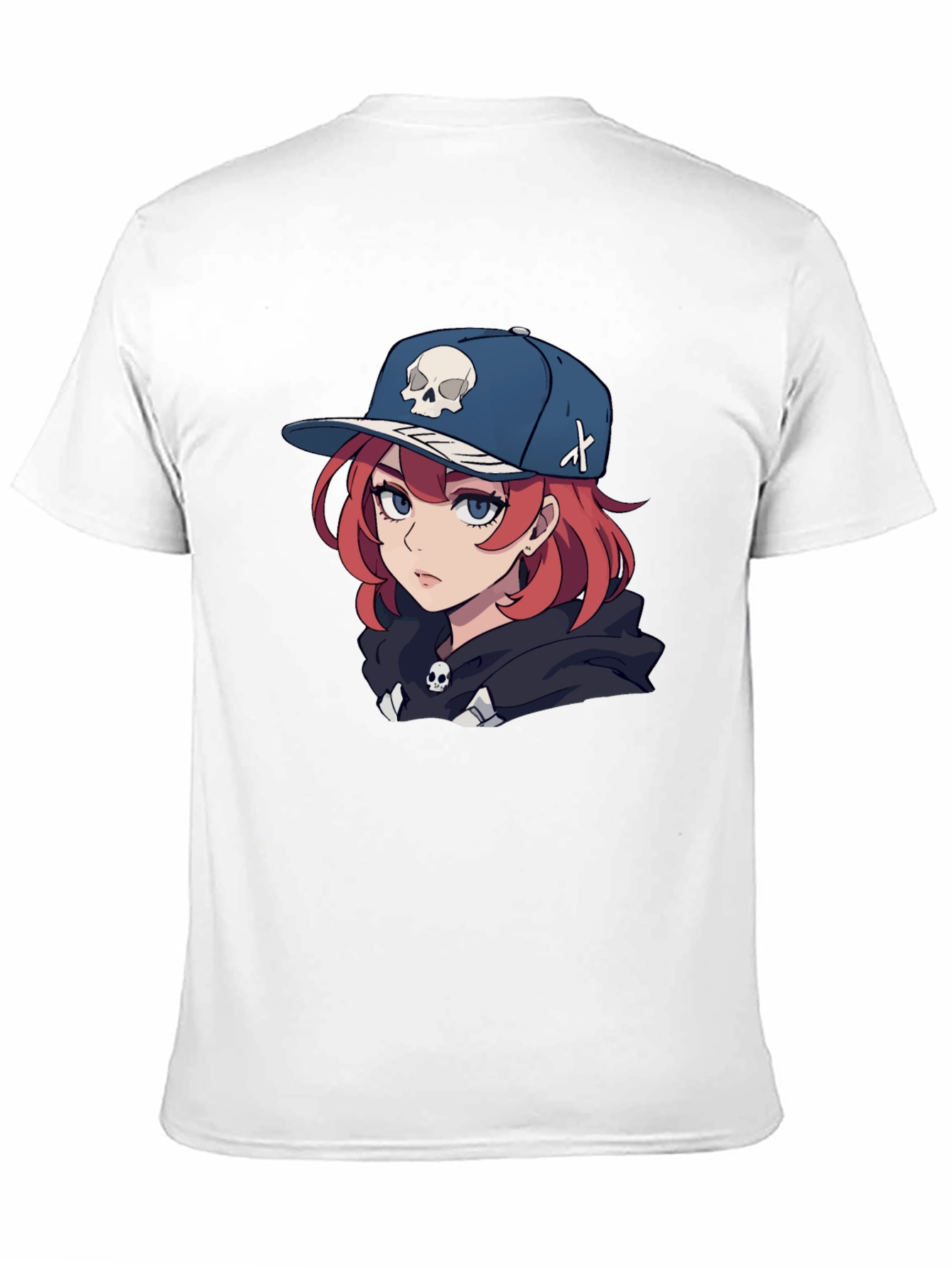 Black Anime Girl Skull Hat Graphic Black T-Shirt view 11