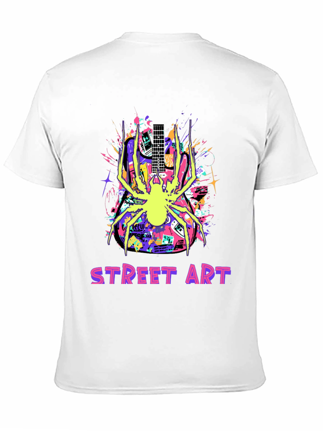 Black Street Art Guitar Spider Graphic T-Shirt view 11