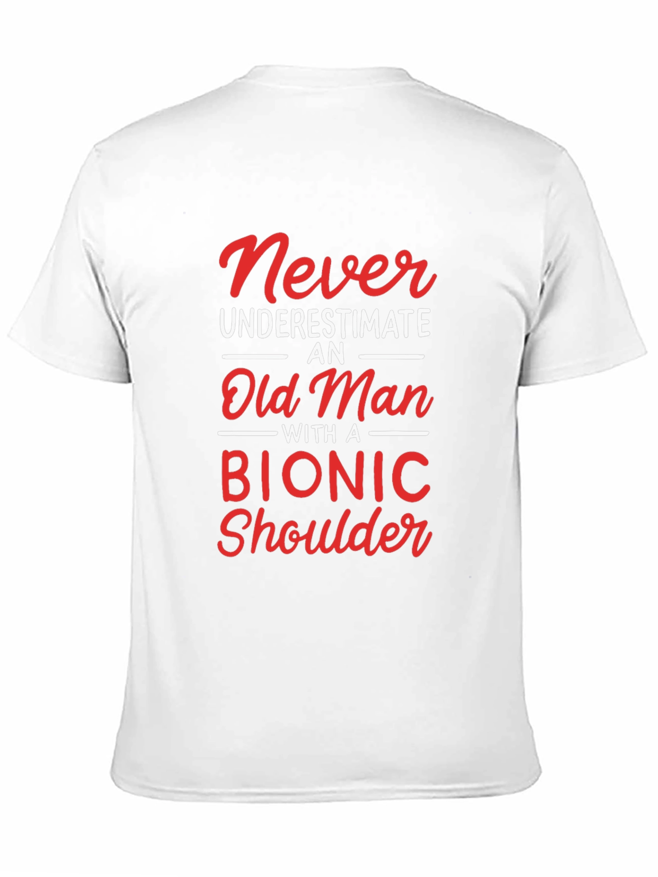 Black Funny Bionic Shoulder Old Man T-Shirt view 11