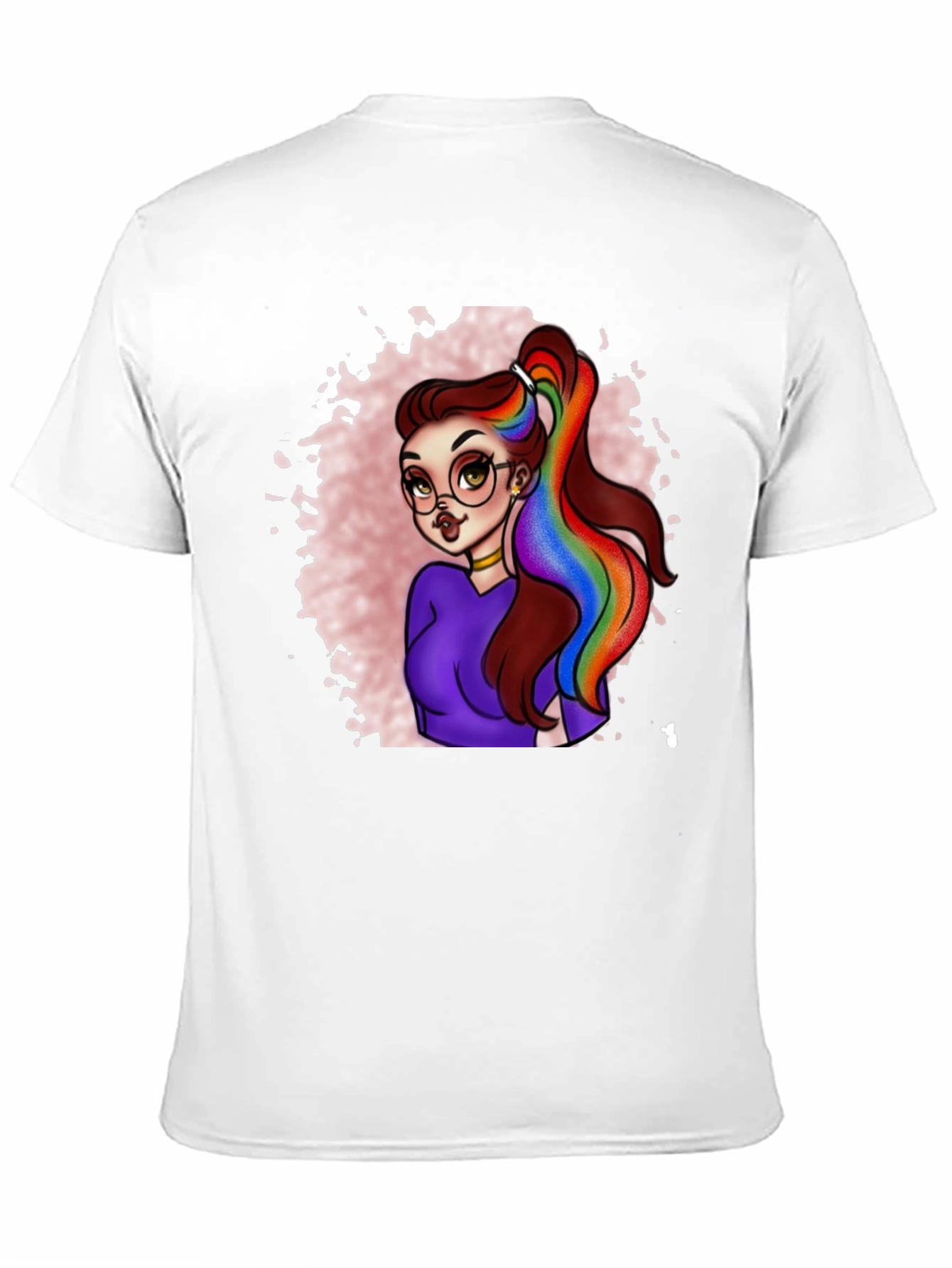Black Rainbow Hair Cartoon Graphic T-Shirt view 11