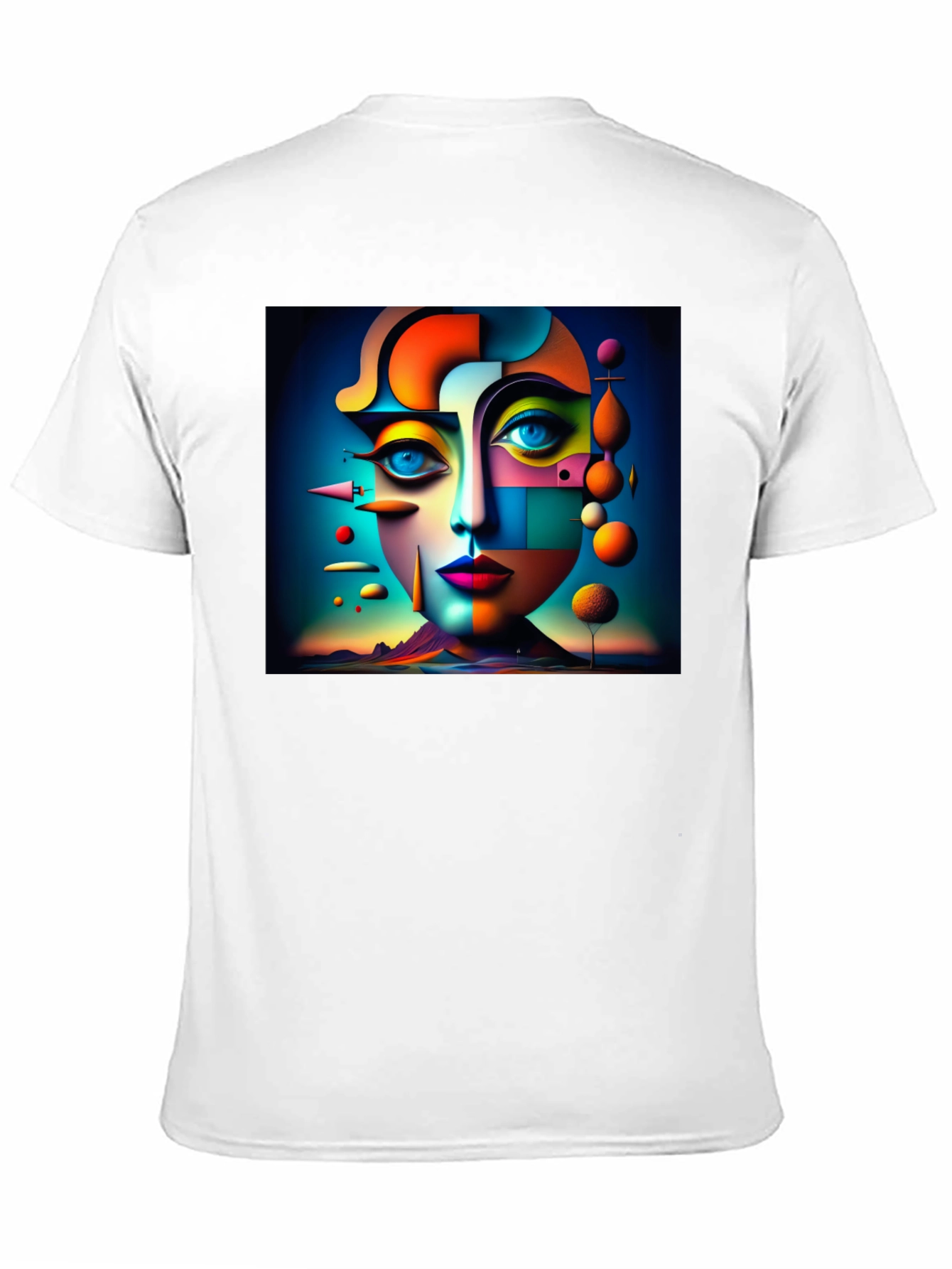 Black Abstract Geometric Face Art Black T-Shirt view 11