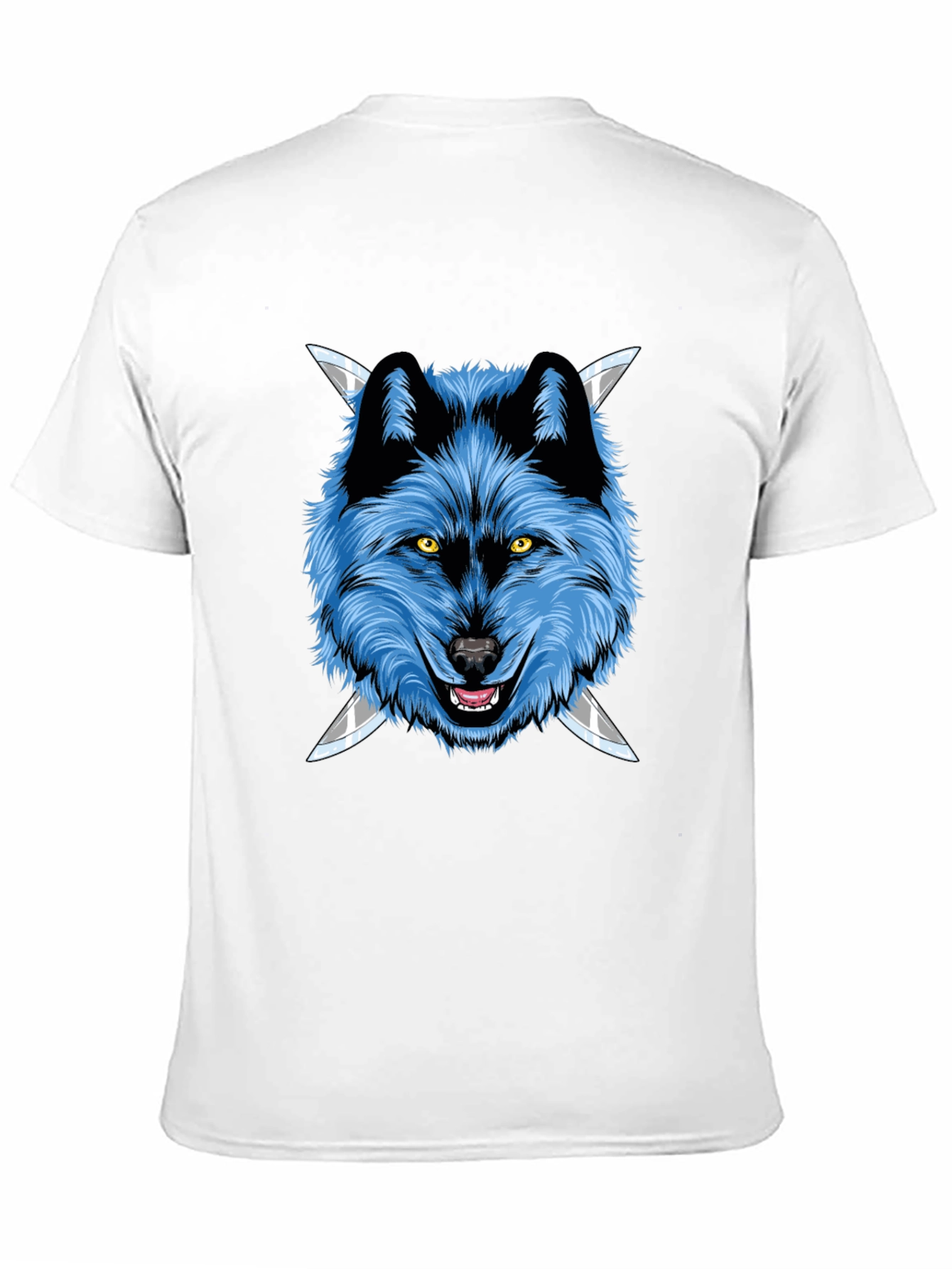 Black Wolf Graphic Tee: Fierce Blue Wolf with Knives view 11