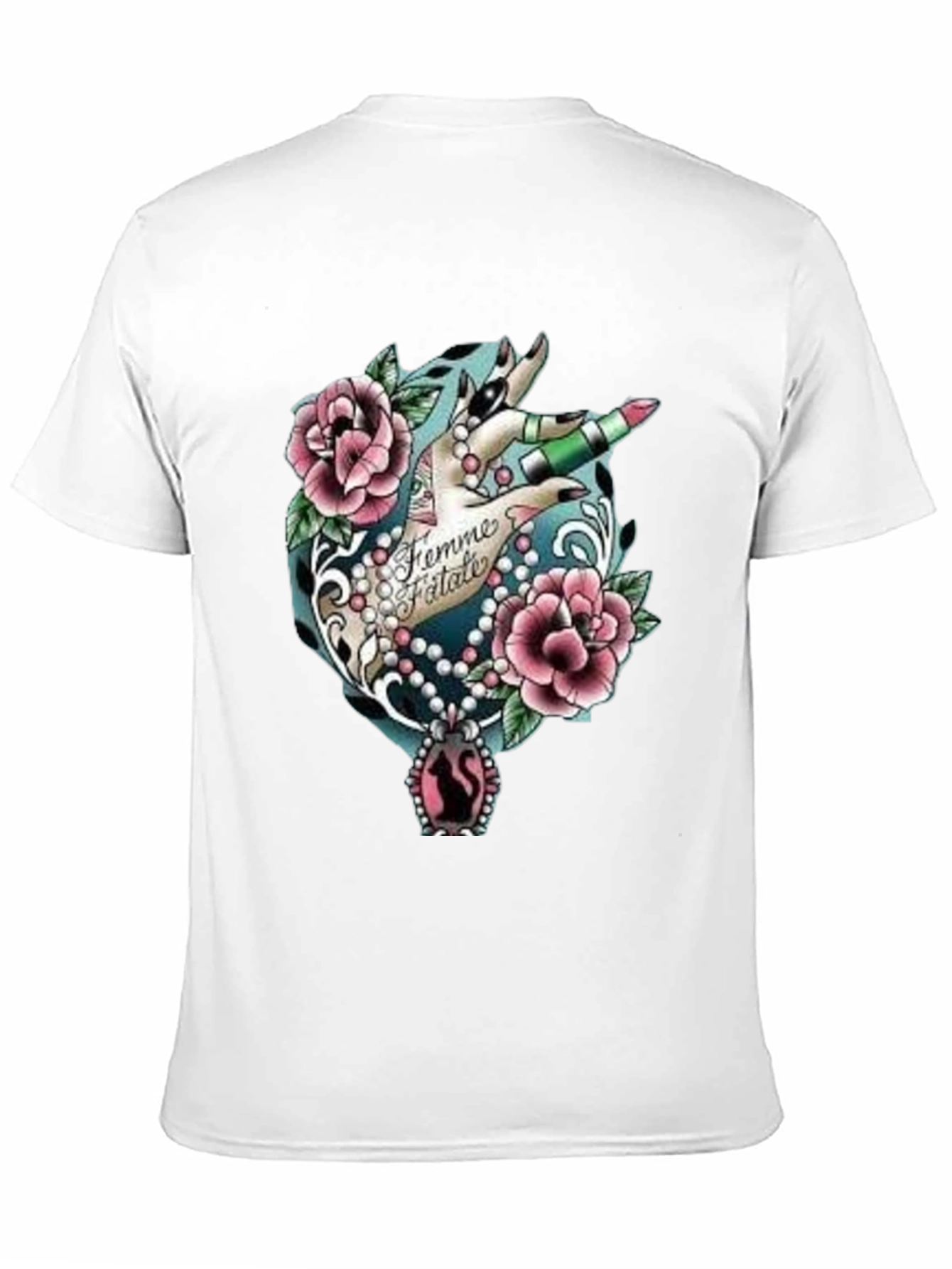 Black Femme Fatale Graphic T-Shirt - Roses & Lipstick Design view 11