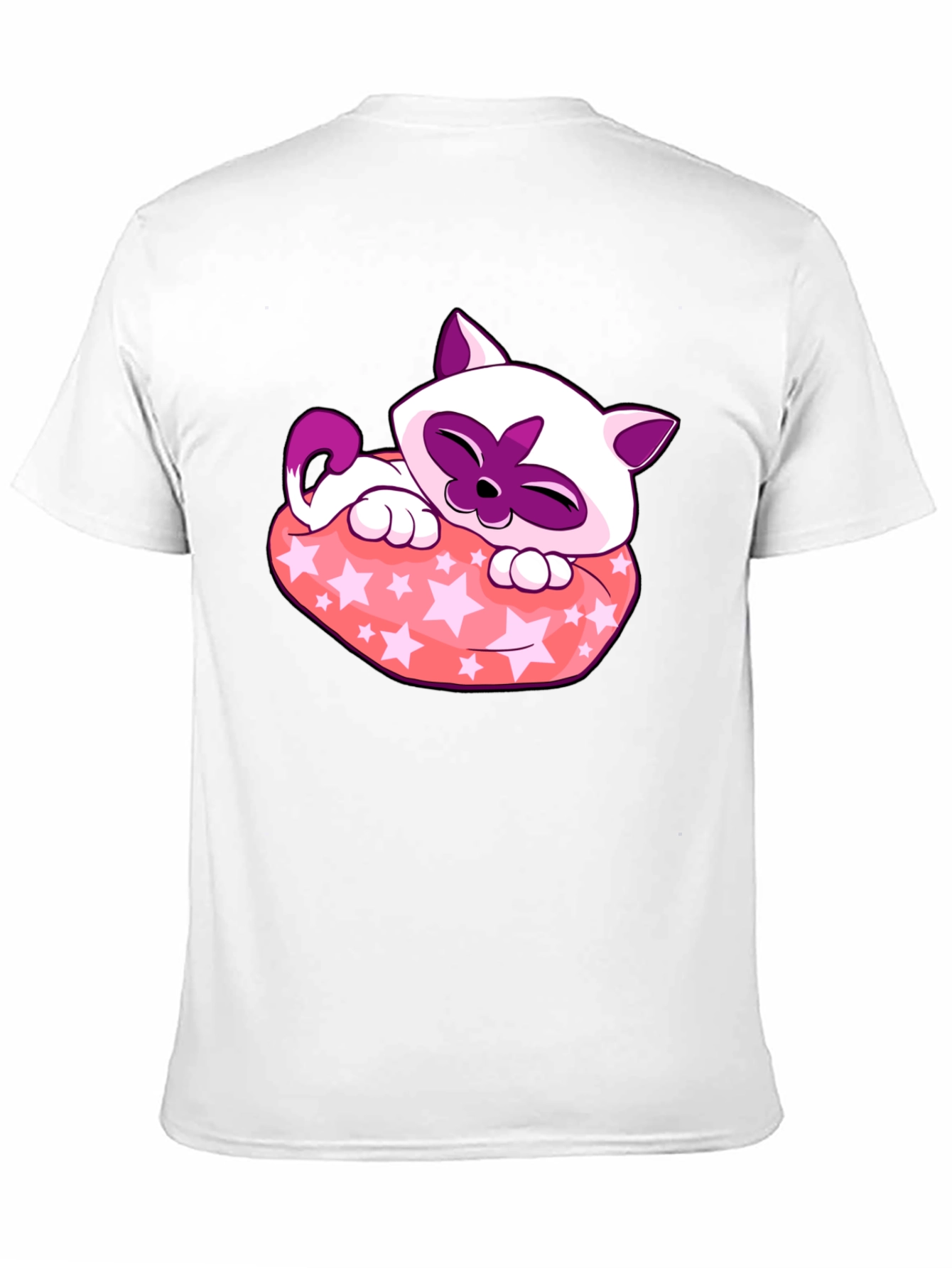 Black Cute Cartoon Cat Star Pillow Black T-Shirt view 11
