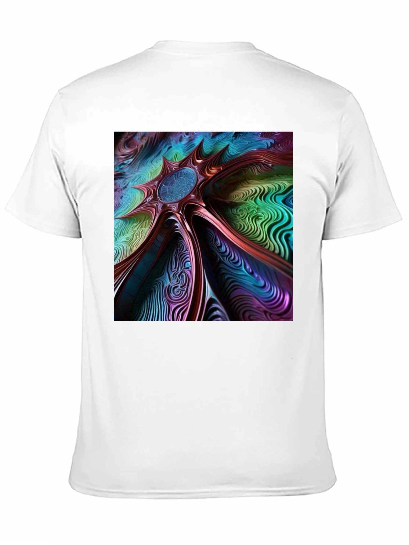 Black Abstract Art Tee: Colorful Vortex Design view 11