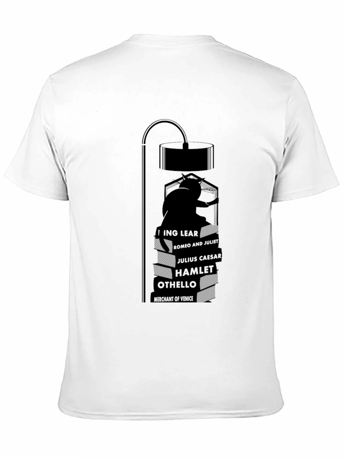Black Literary Cat Lamp Black T-Shirt view 11