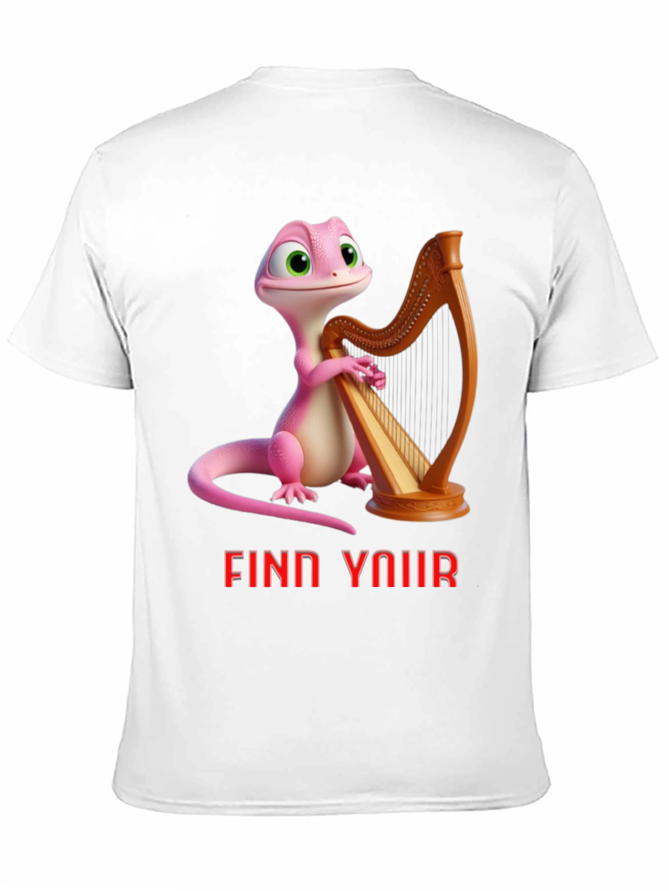 Black Whimsical Gecko Harpist Graphic Tee view 11