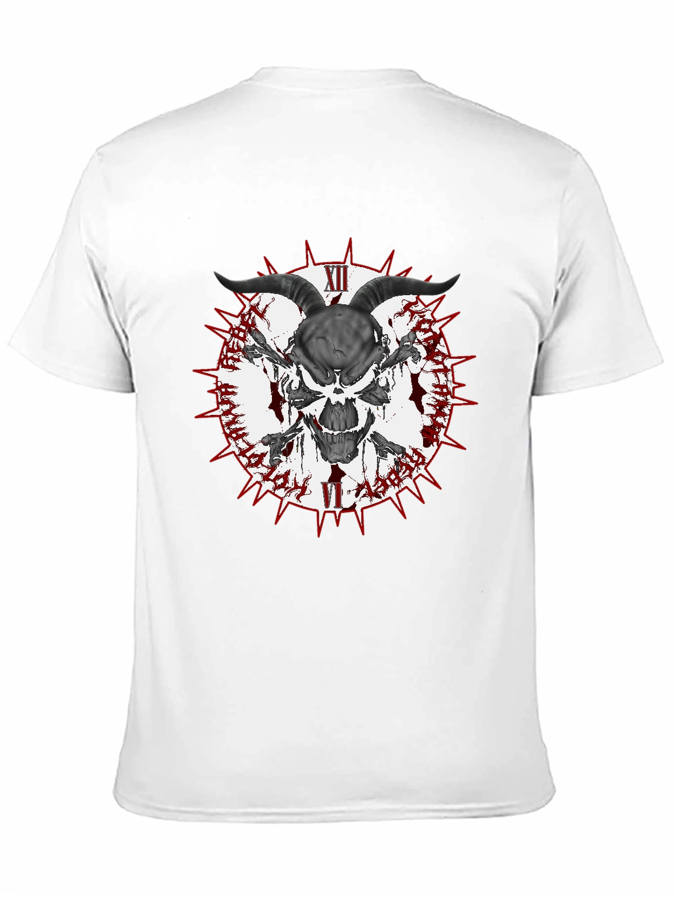 Black Skull Horns Crossbones Graphic T-Shirt - Men's Black Tee view 11