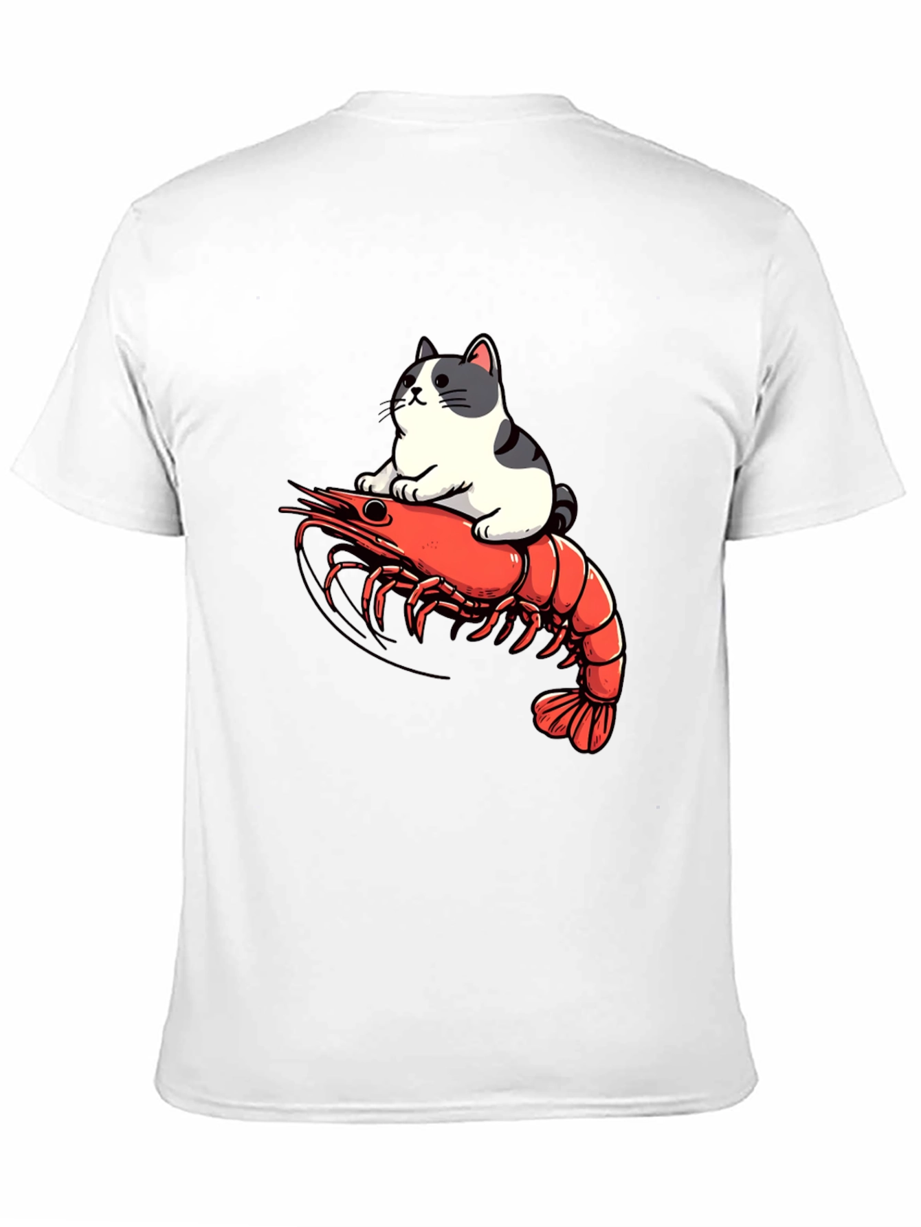 Black Cat Riding Shrimp T-Shirt - Funny Graphic Tee view 11