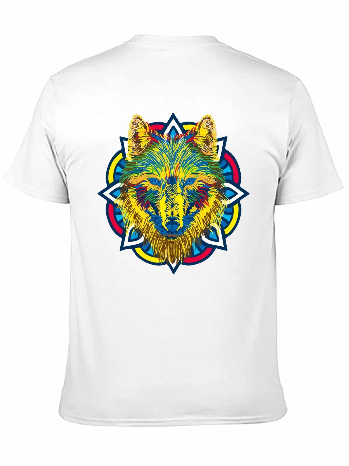 Black Wolf Mandala Graphic Print Men's Black T-Shirt view 11