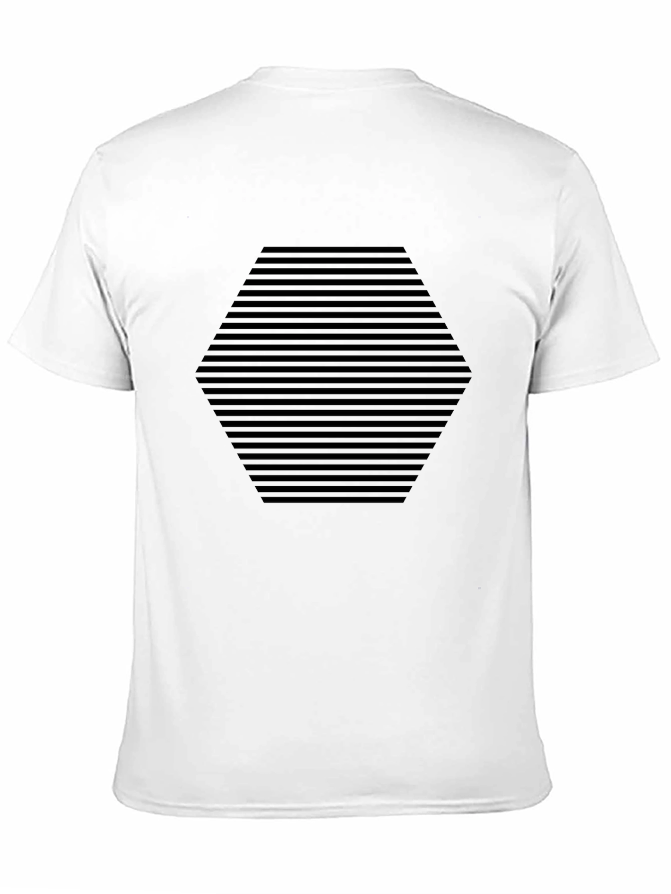Black Men's Black Geometric Hexagon Striped T-Shirt view 11