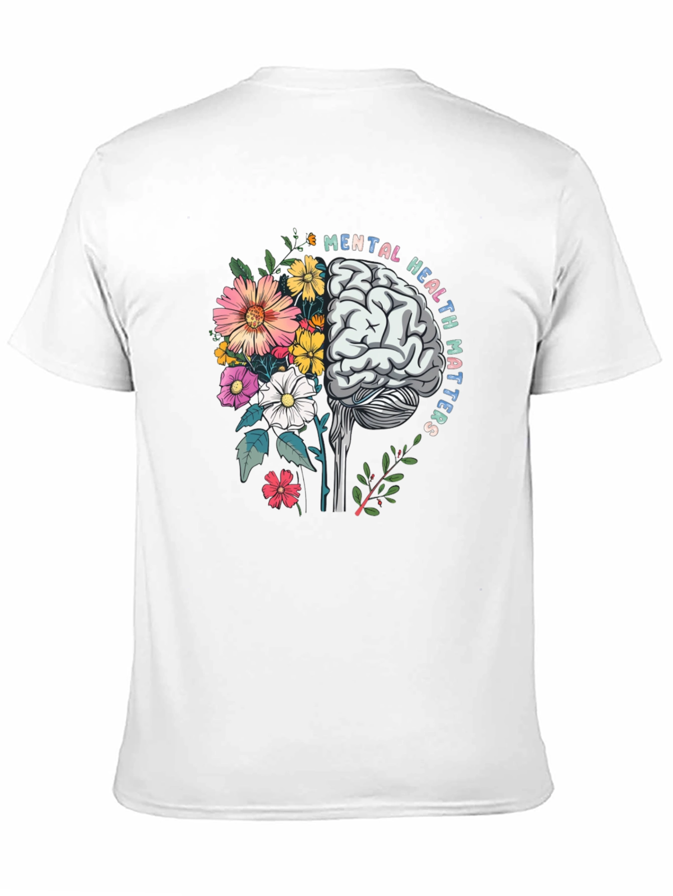 Black Mental Health Matters T-Shirt Brain Flowers Graphic view 11