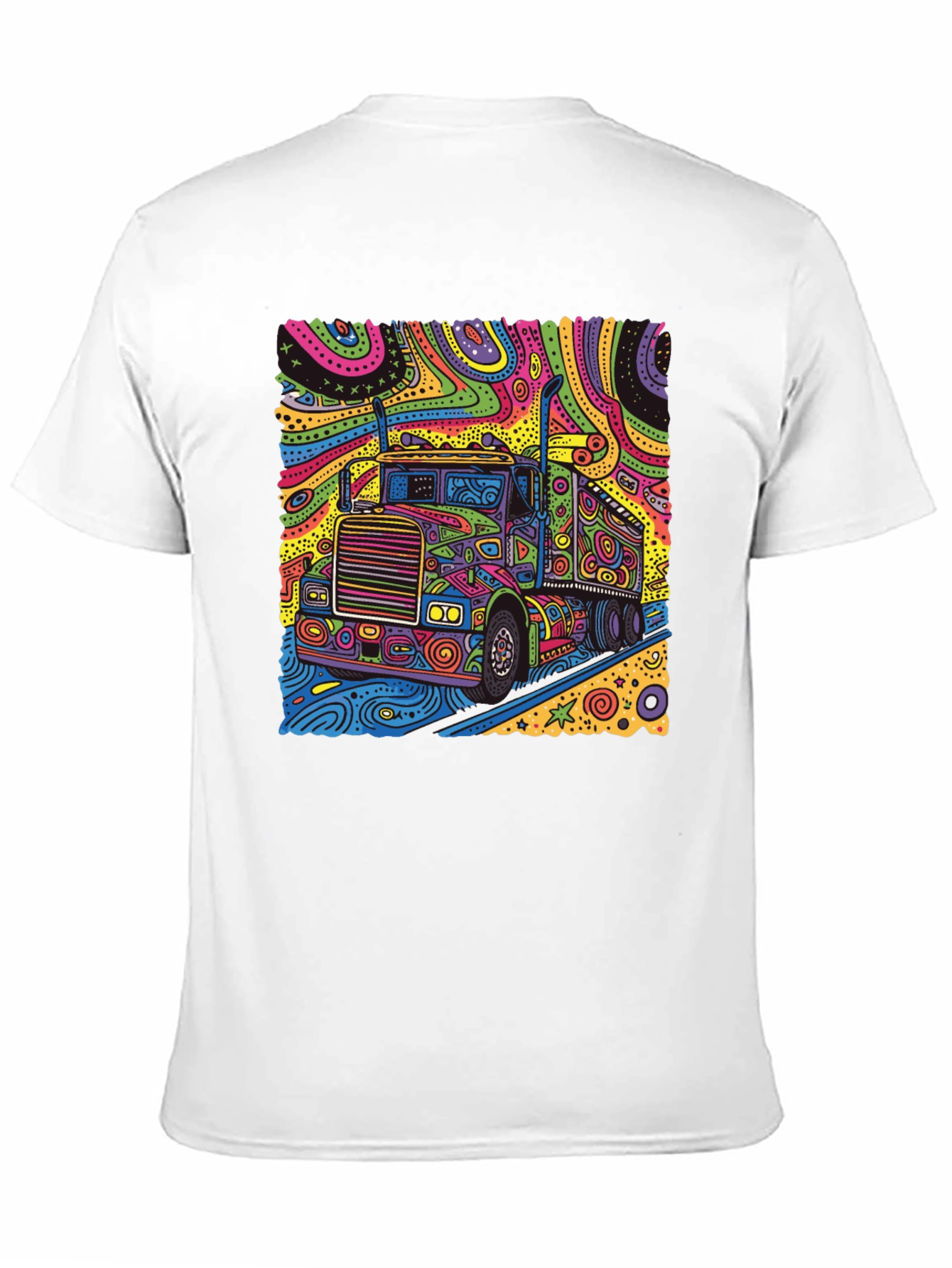 Black Psychedelic Truck T-Shirt - Colorful Semi Truck Design view 11