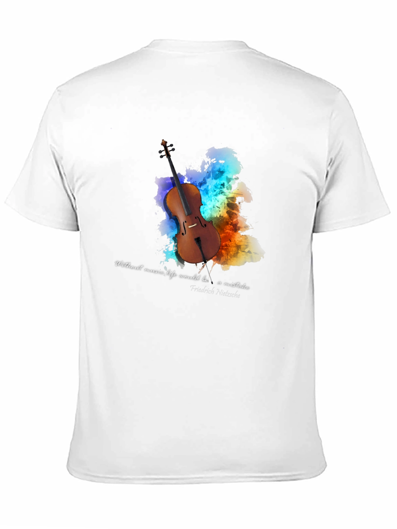 Black Music Lover's T-Shirt: Nietzsche Quote with Cello Design view 11