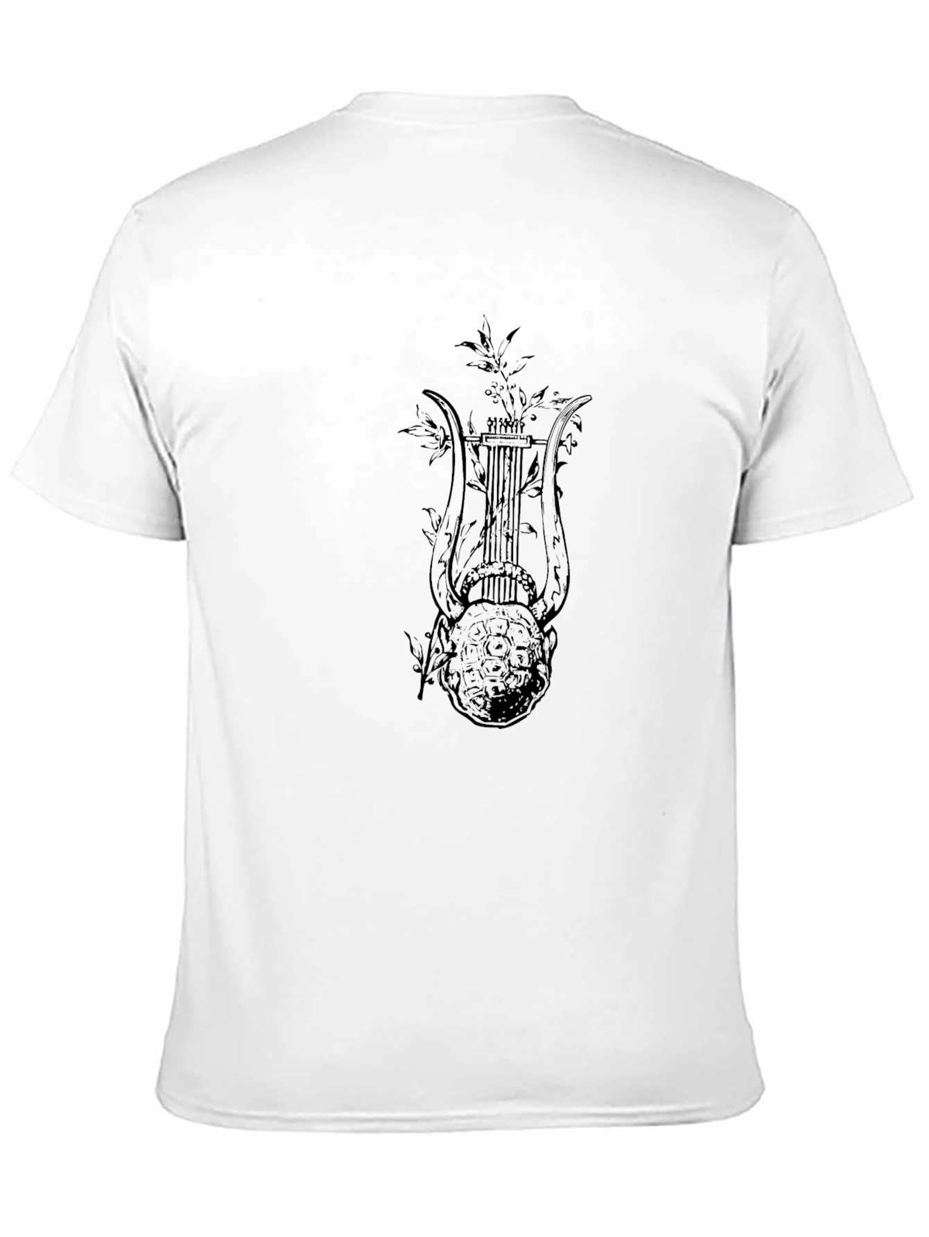 Black Men's Black T-Shirt with Lyre Graphic Print view 11