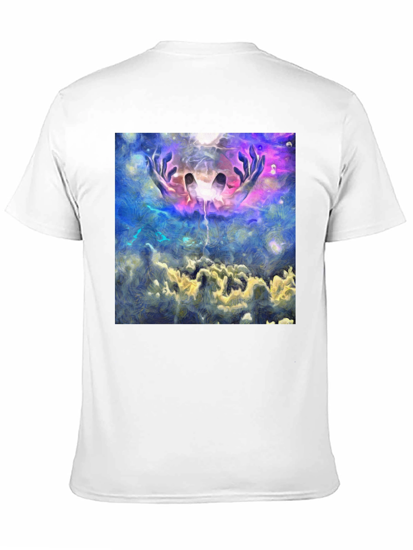 Abstract Hands in Sky Graphic Black T-Shirt - 11
