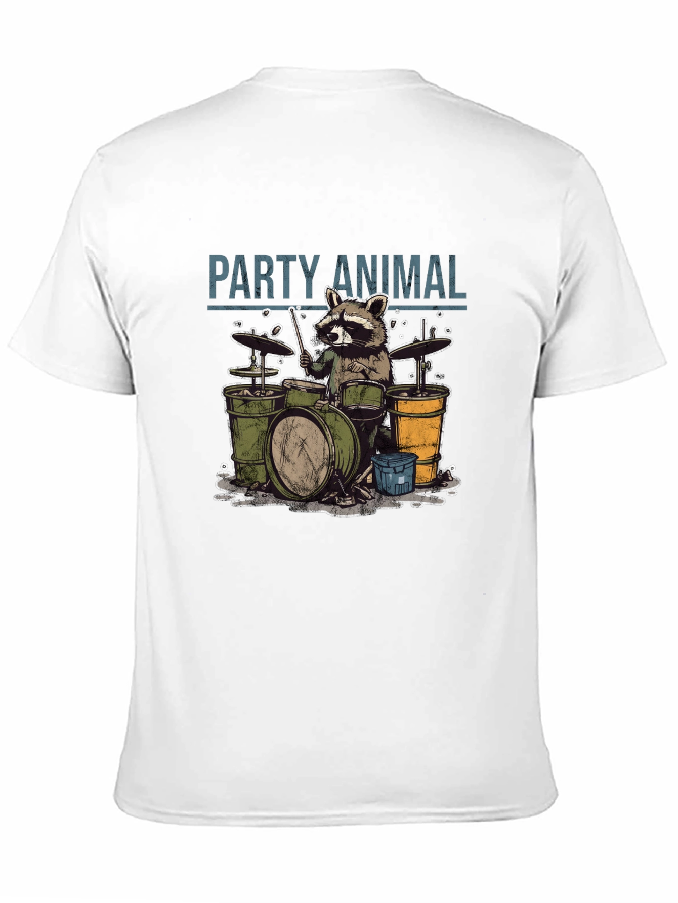 Black Party Animal Raccoon Drummer Graphic T-Shirt view 11