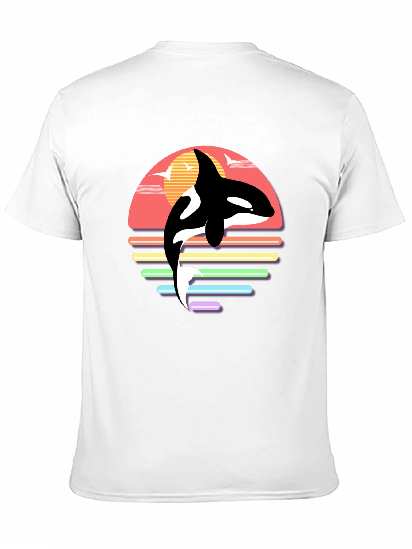 Black Retro Orca Whale Sunset Graphic T-Shirt view 11