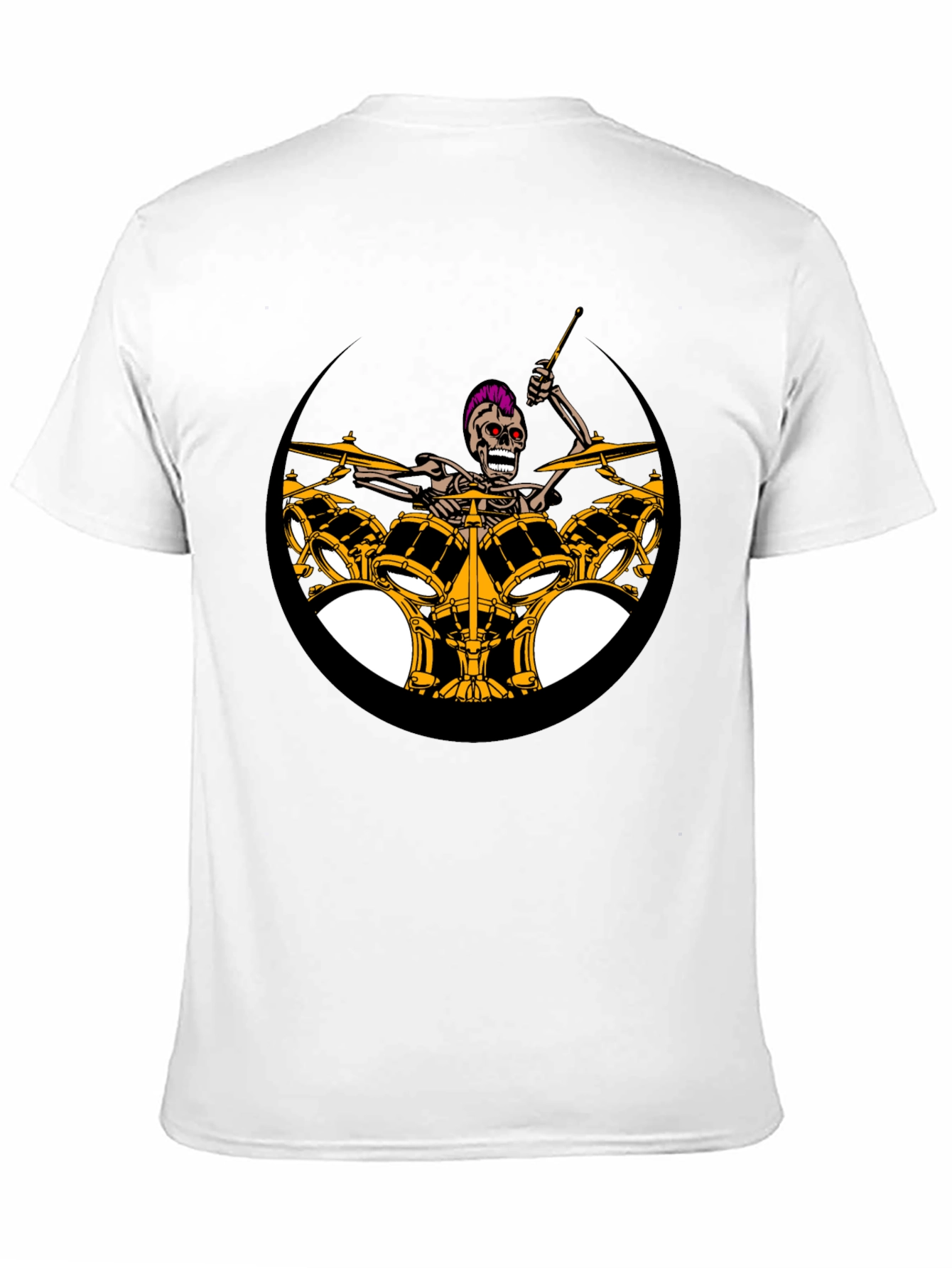 Black Skeleton Drummer Graphic Print Black T-Shirt view 11