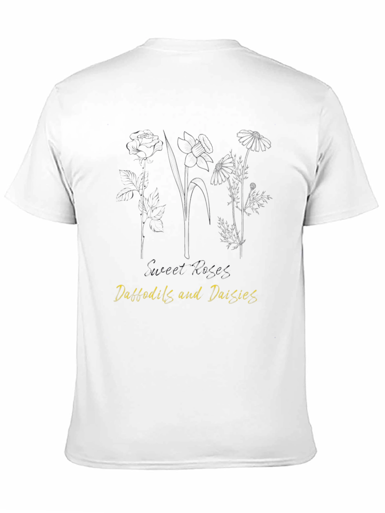Black Floral Print Graphic Tee - Sweet Roses, Daffodils and Daisies view 11