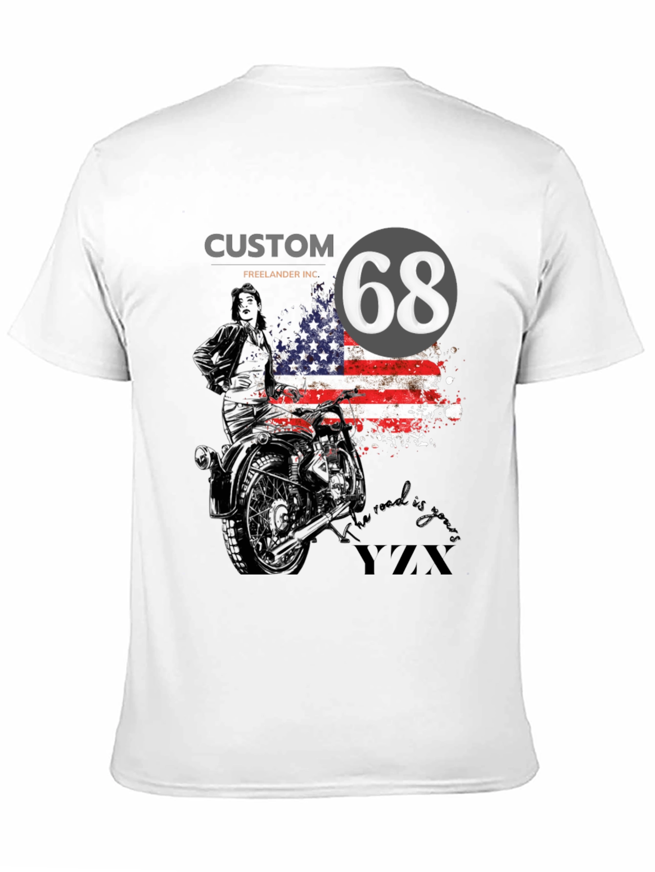 Black Custom 68 American Flag Motorcycle T-Shirt view 11