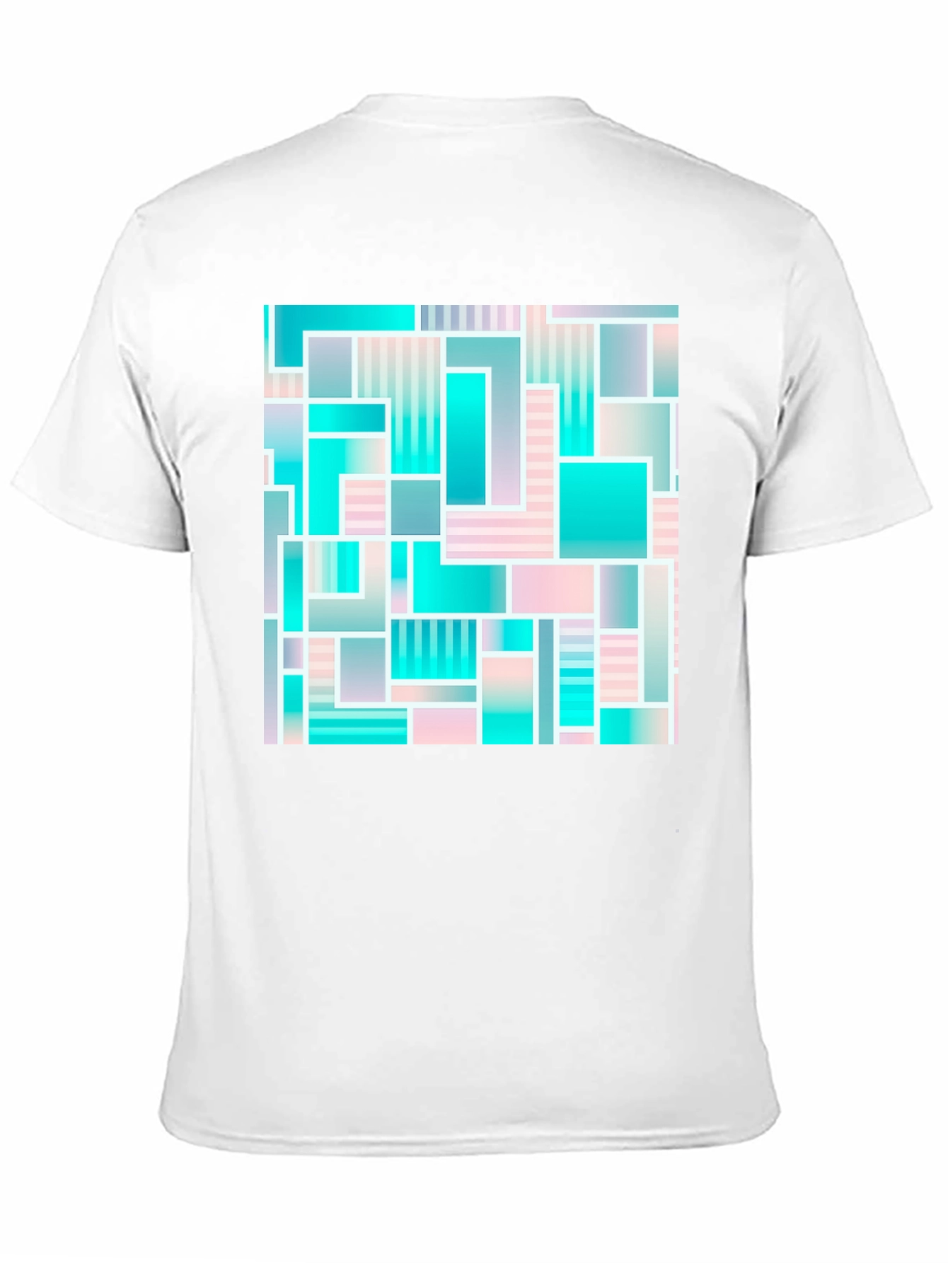 Black Geometric Abstract Teal & Pink T-Shirt view 11
