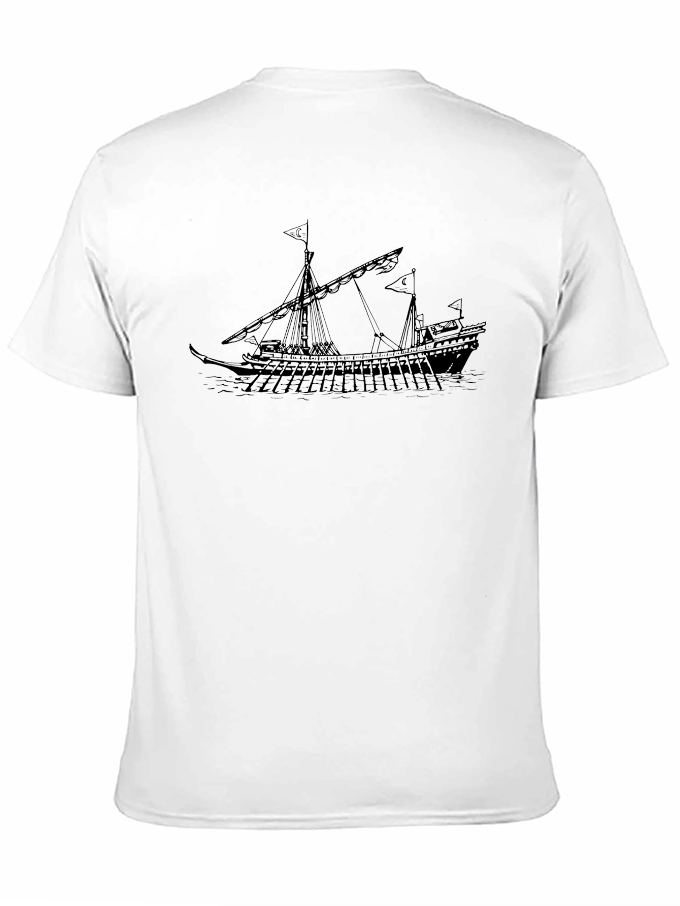 Black Vintage Ship Graphic Tee - Black Cotton T-Shirt view 11